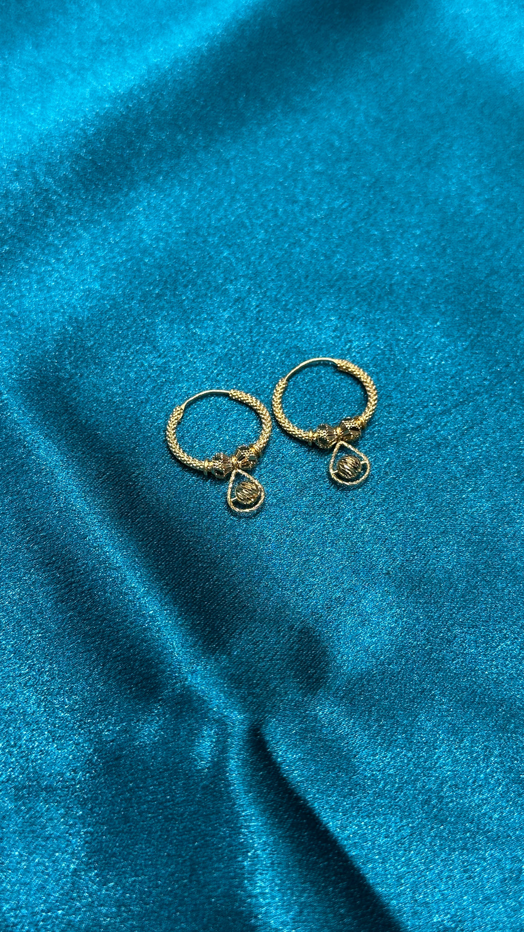 22K Fancy Gold Hoops With Designer & Hanging Beads
