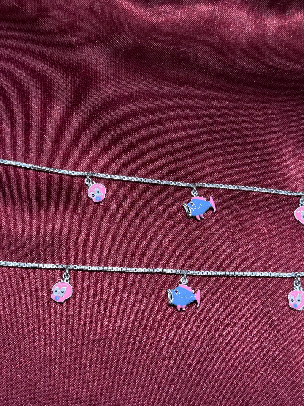 Fancy kids silver anklets with fish charm (4-5 year old)
