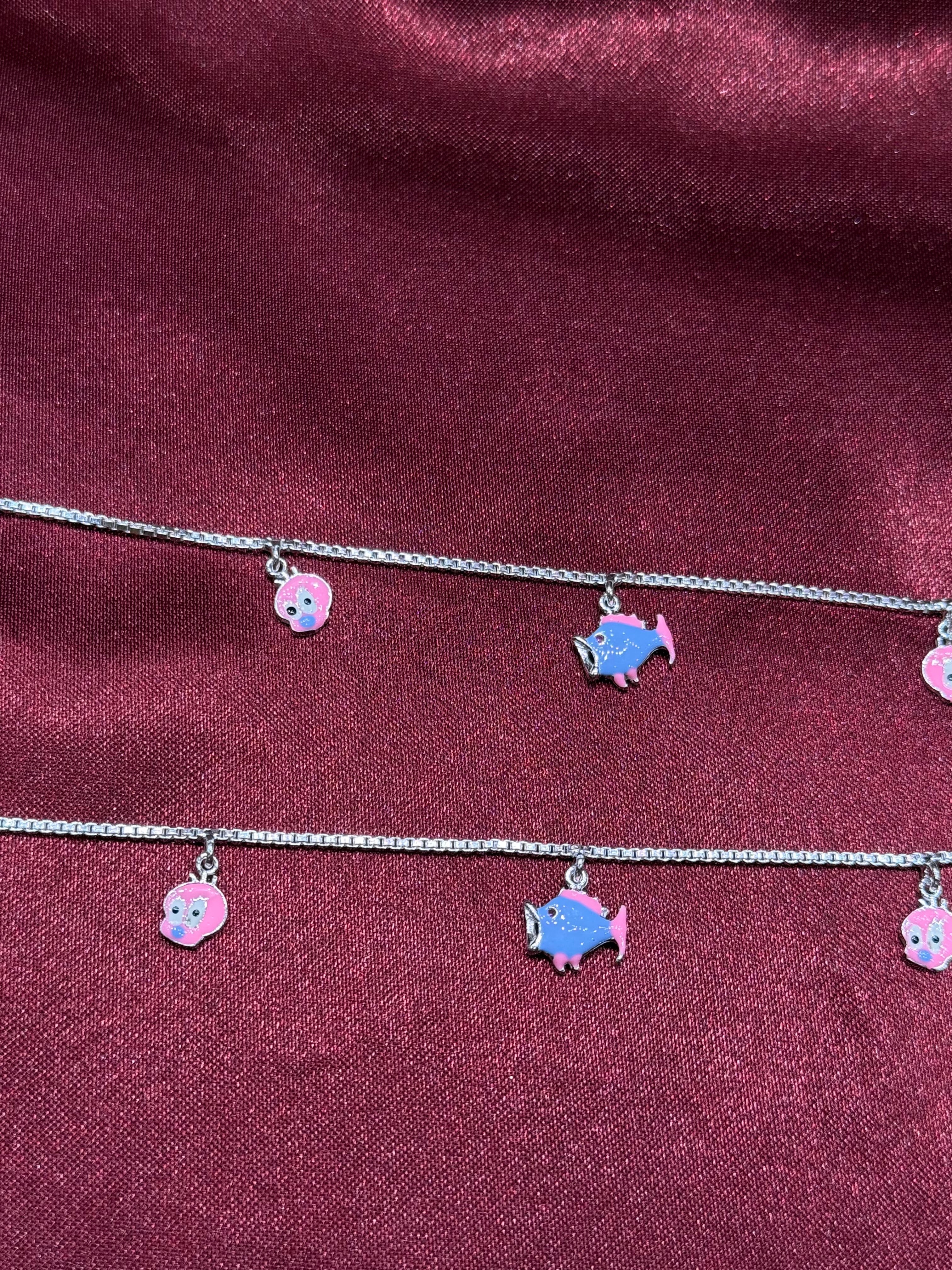 Fancy kids silver anklets with fish charm (4-5 year old)