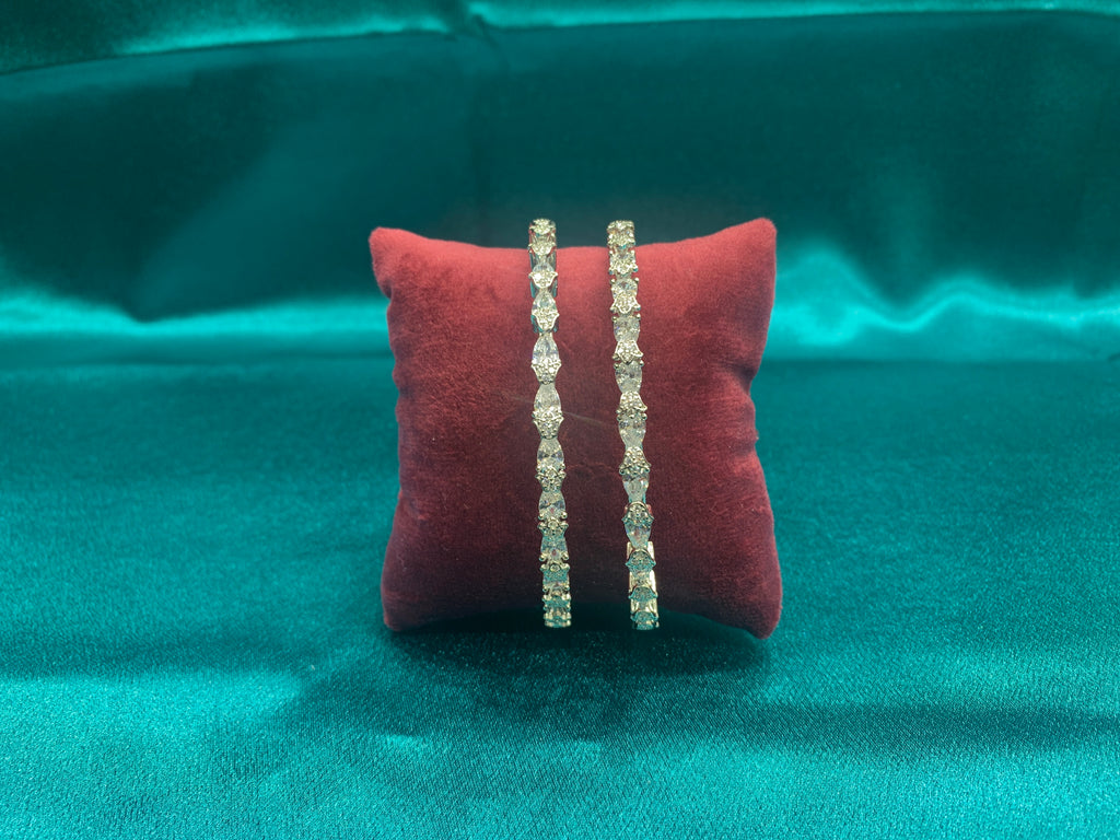 Elegant CZ diamond silver bangles with tulips design