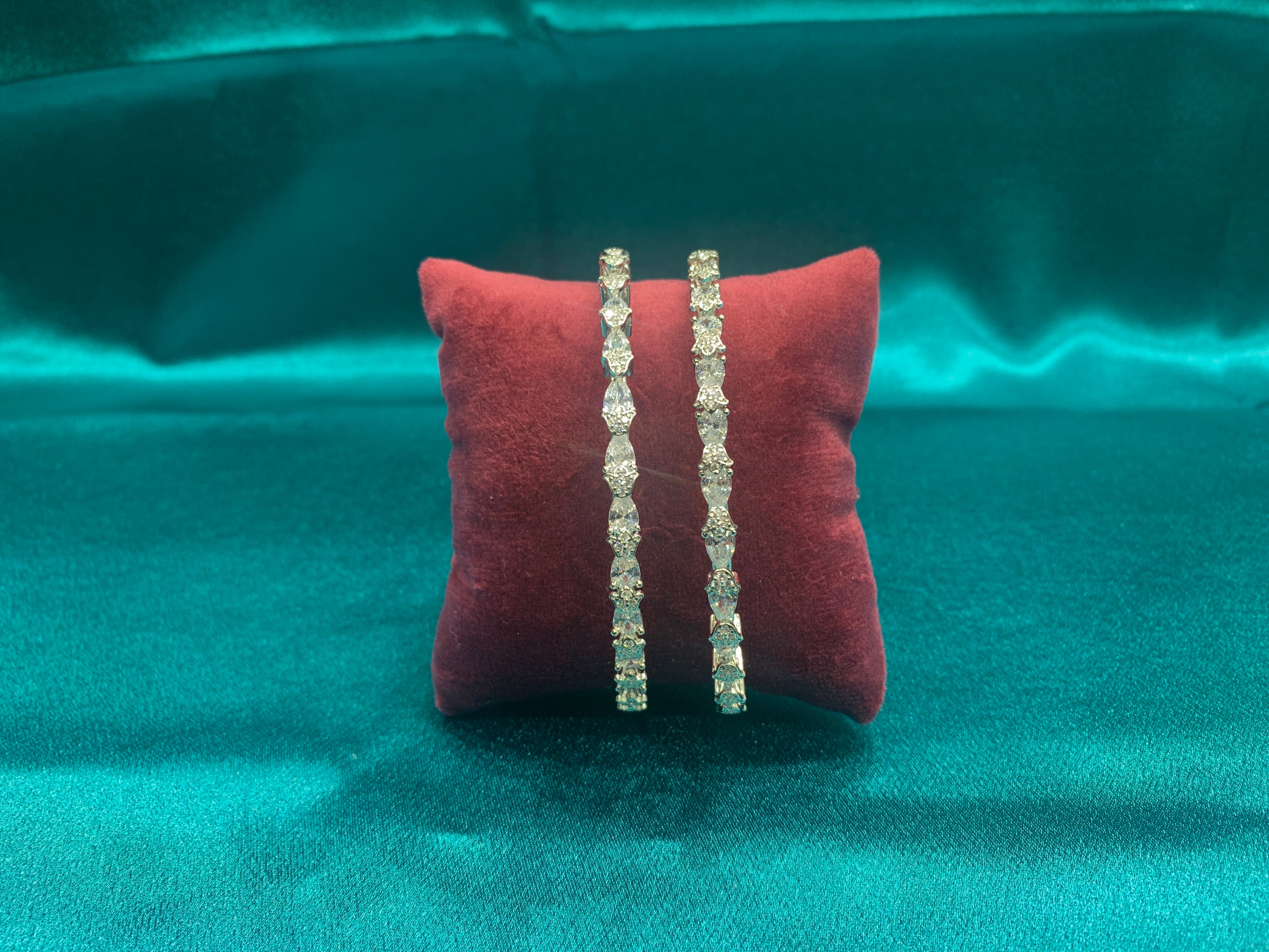 Elegant CZ diamond silver bangles with tulips design