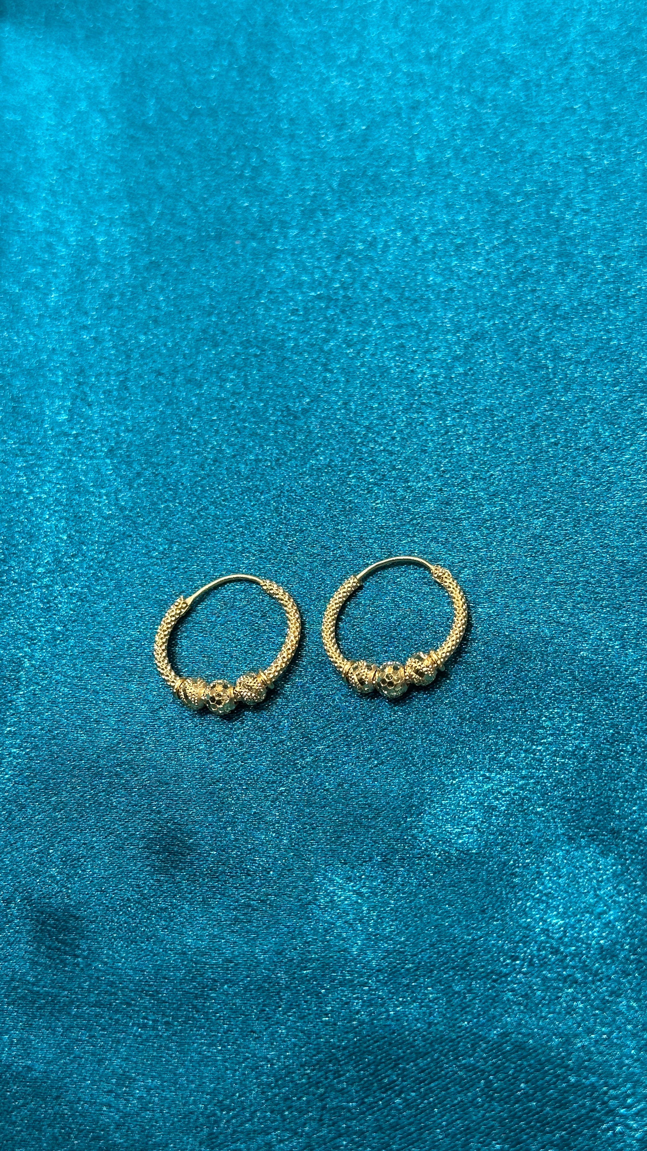 22K Fancy Gold Hoops With Triple Designer Beads
