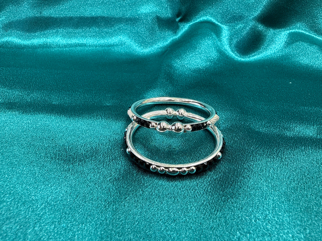 Silver baby bangles with black beads BBB9