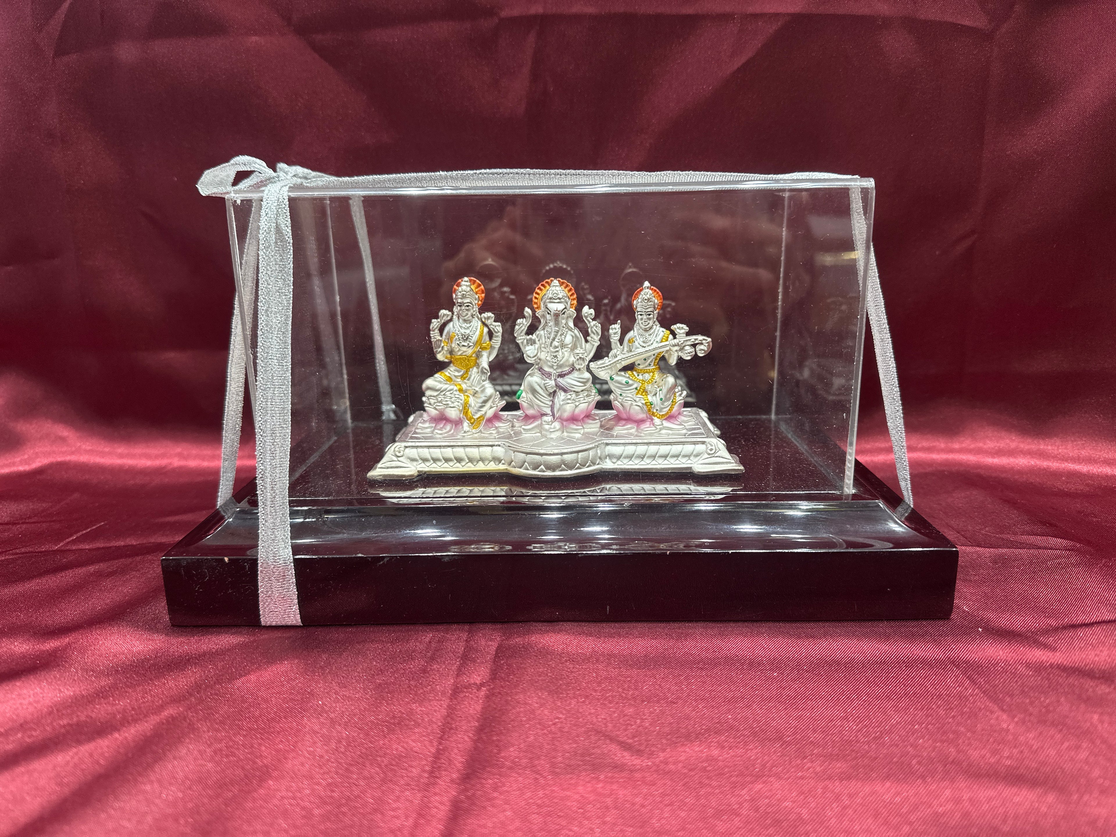 Pure Silver  Lakshmi Ganesh Saraswati Ji Idol (Murti)