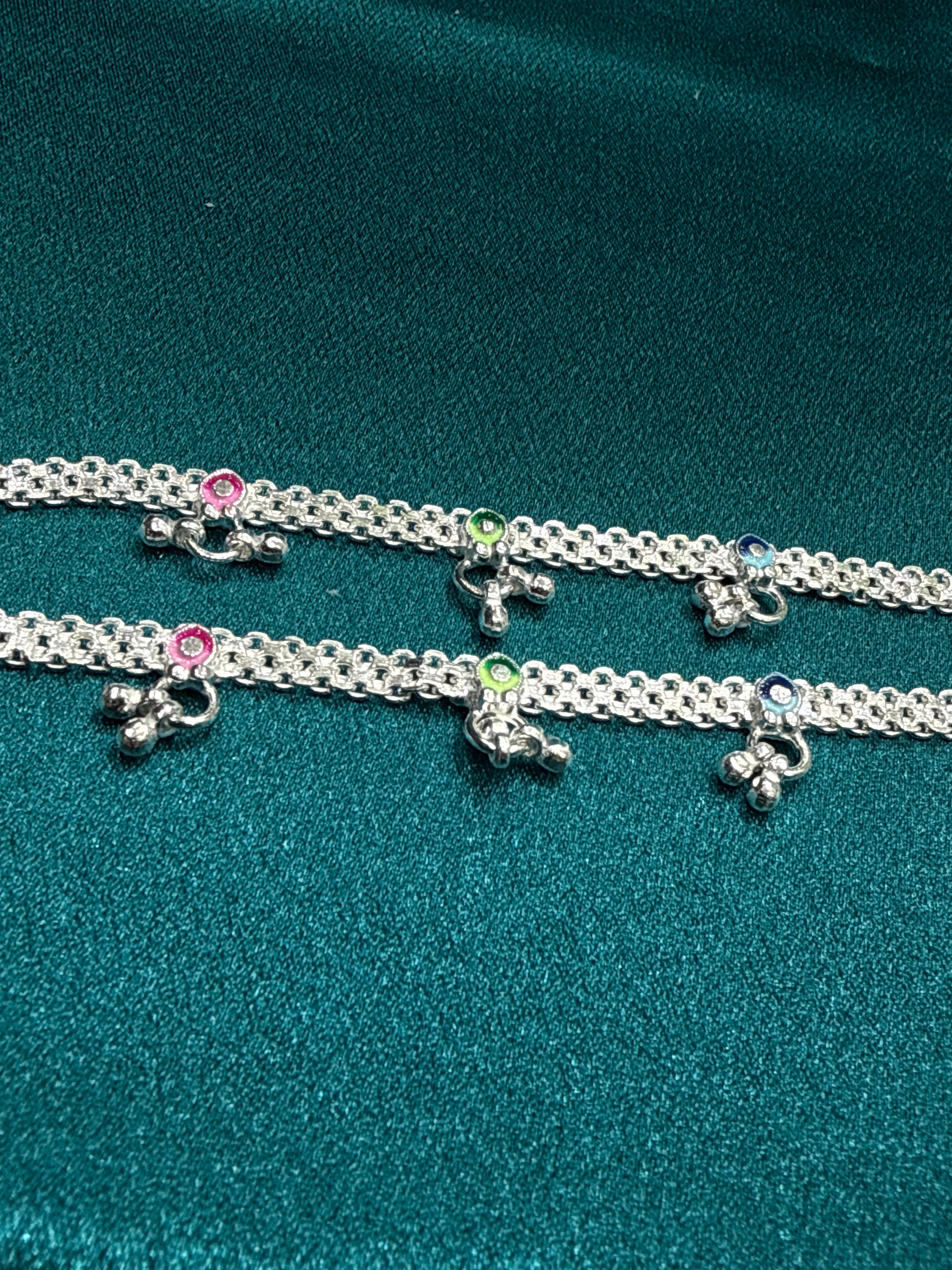 Kids fancy silver anklet with multiple bells (2-3 year old)