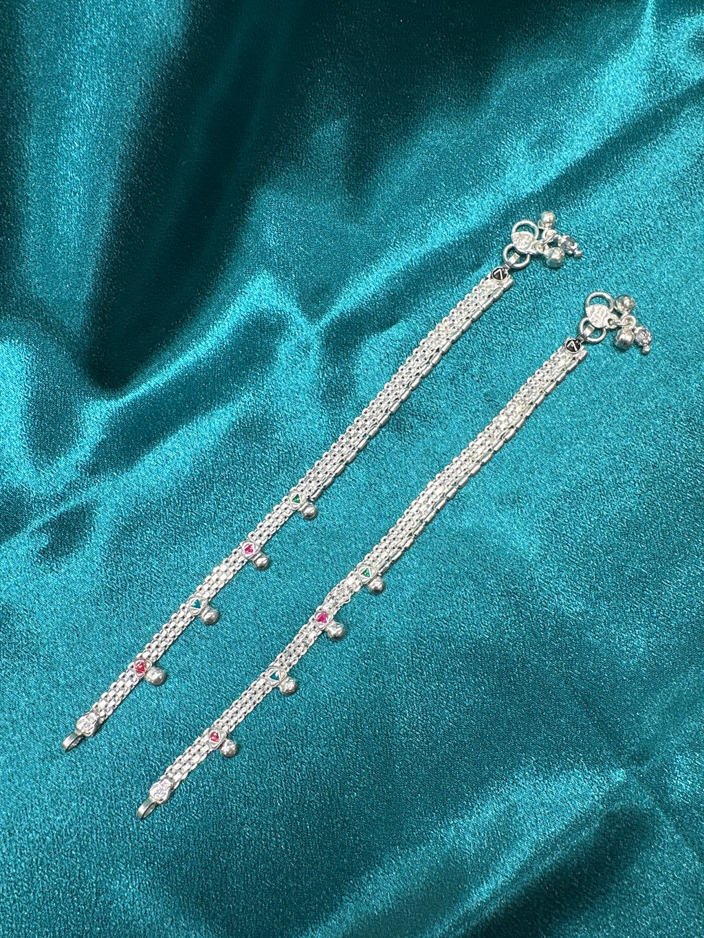 Kids fancy silver anklets (Size: 6-9 year old)