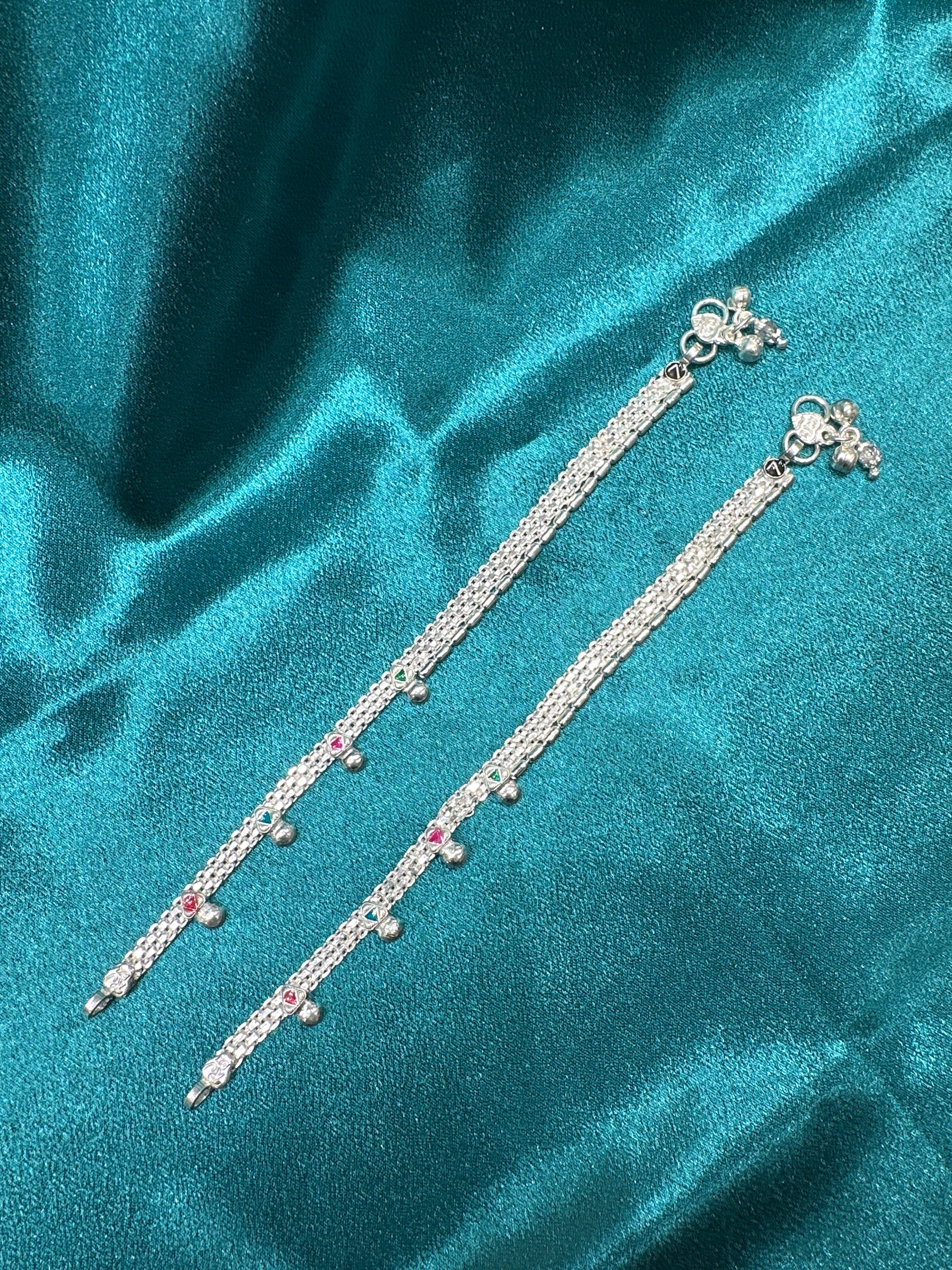 Kids fancy silver anklets (Size: 6-9 year old)