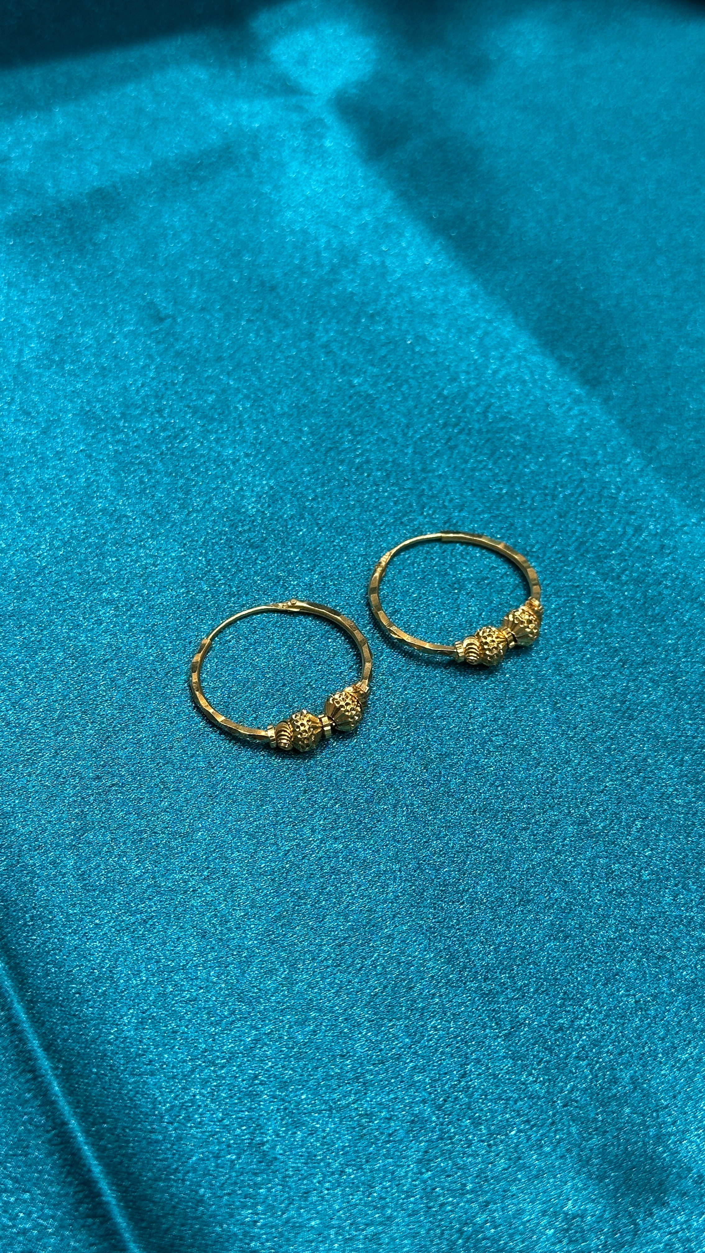 22K Gold Hoops With Fancy Beads