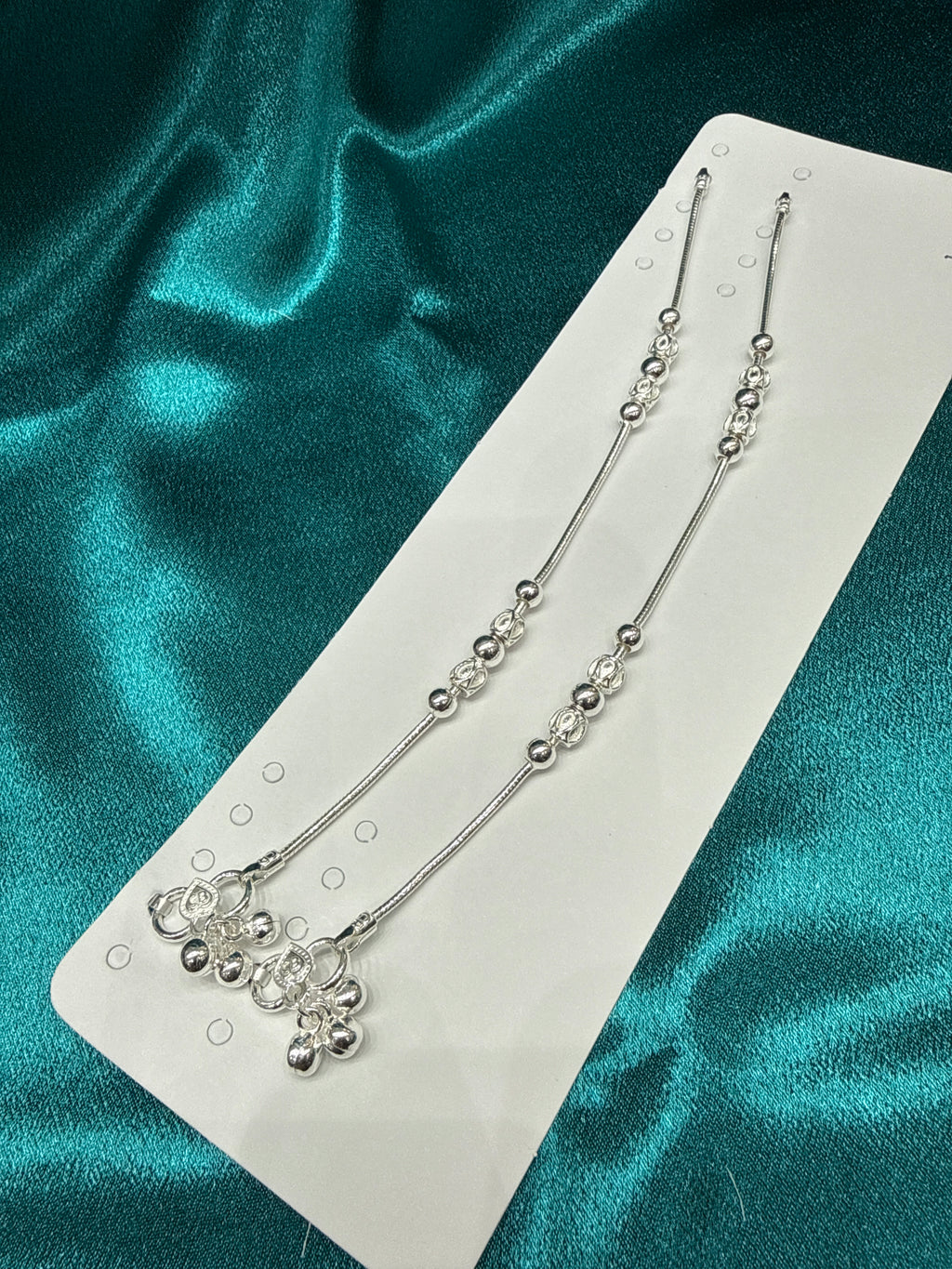 Kids fancy silver anklets (Size: 10-12 year old)