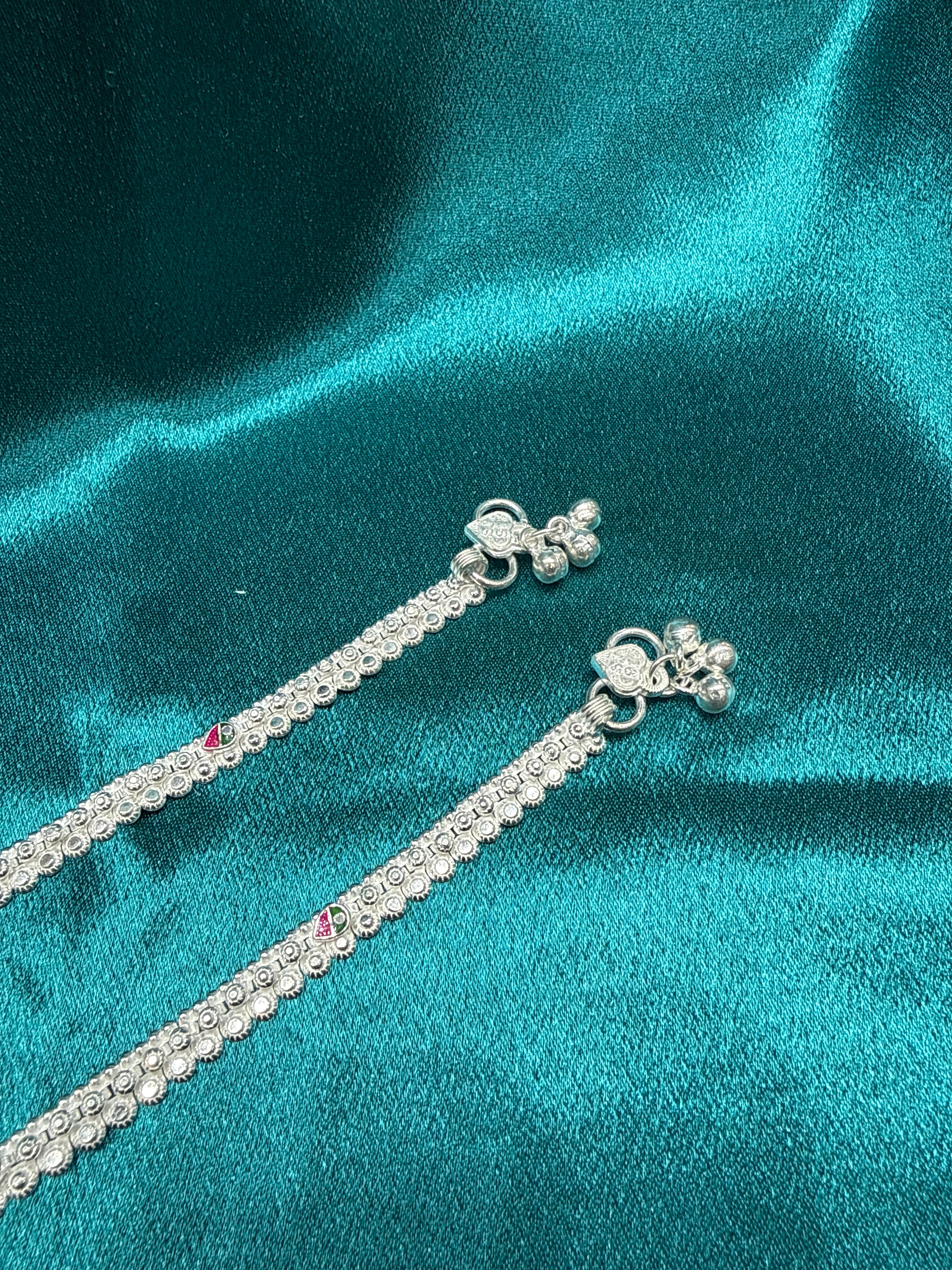 Kids fancy silver anklets (Size: 6-9 year old)