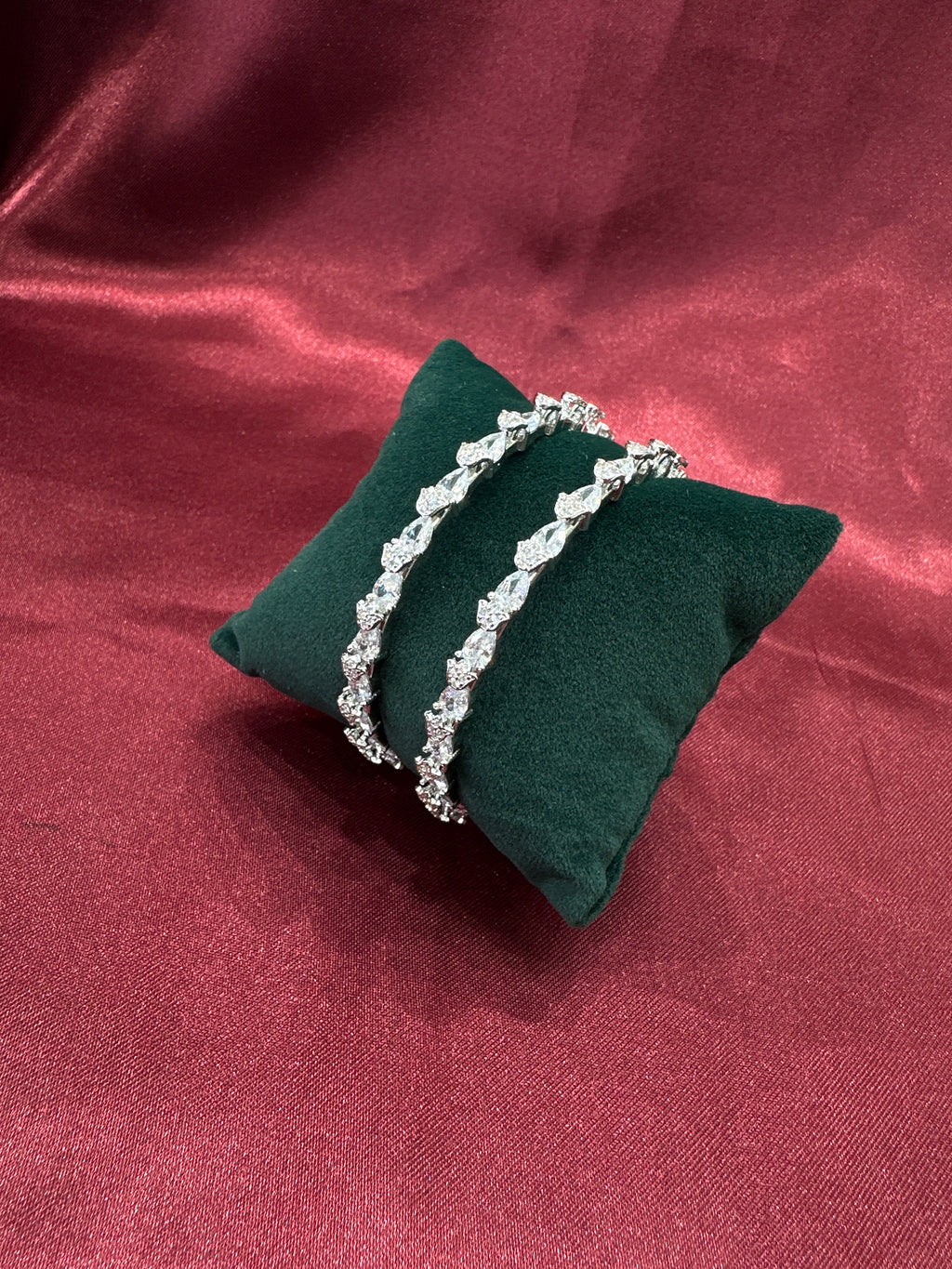 Elegant CZ diamond silver bangles with white stone in sequence design