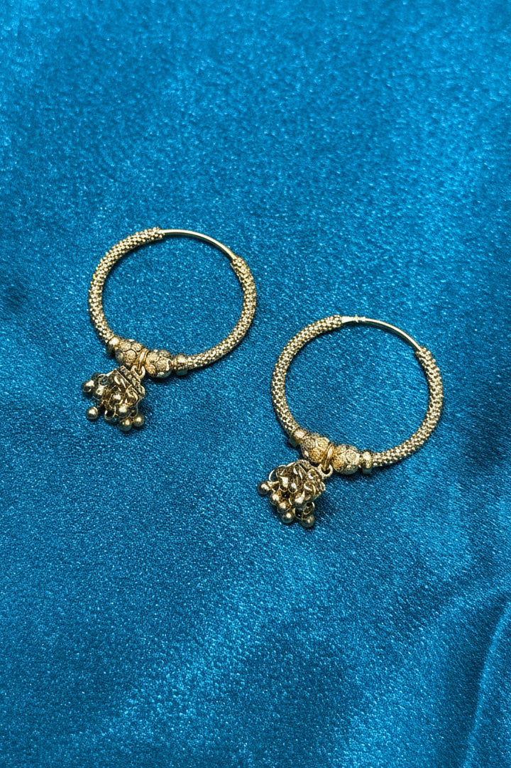 22K Gold Fancy Hoops With Beads & Hanging Jhumki