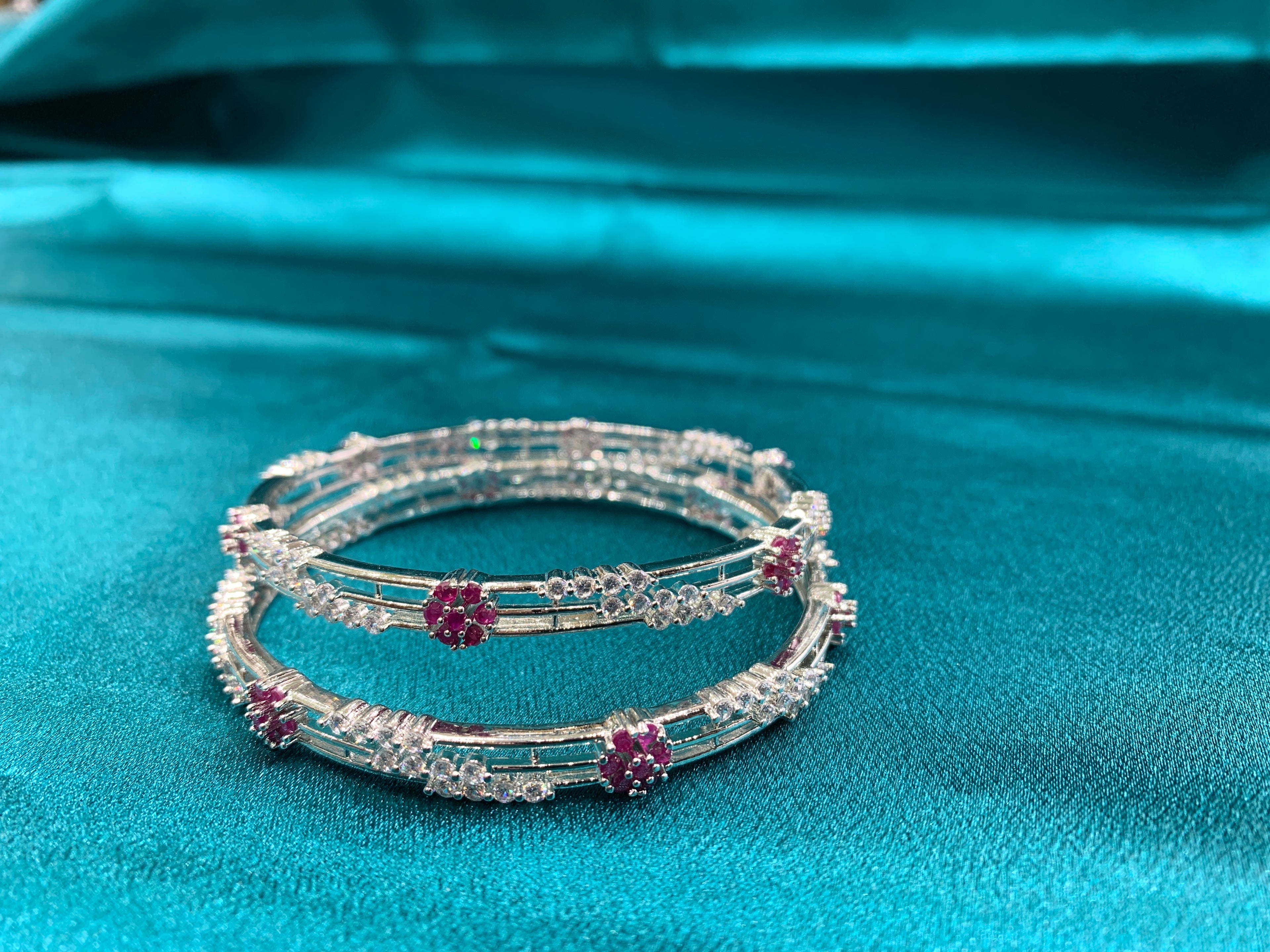 Elegant CZ diamonds Bangles with pink and white CZ diamonds