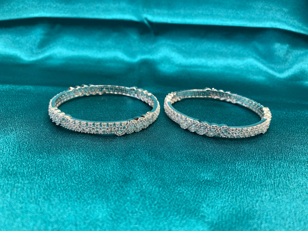 Elegant CZ diamond silver bangles with white cubic