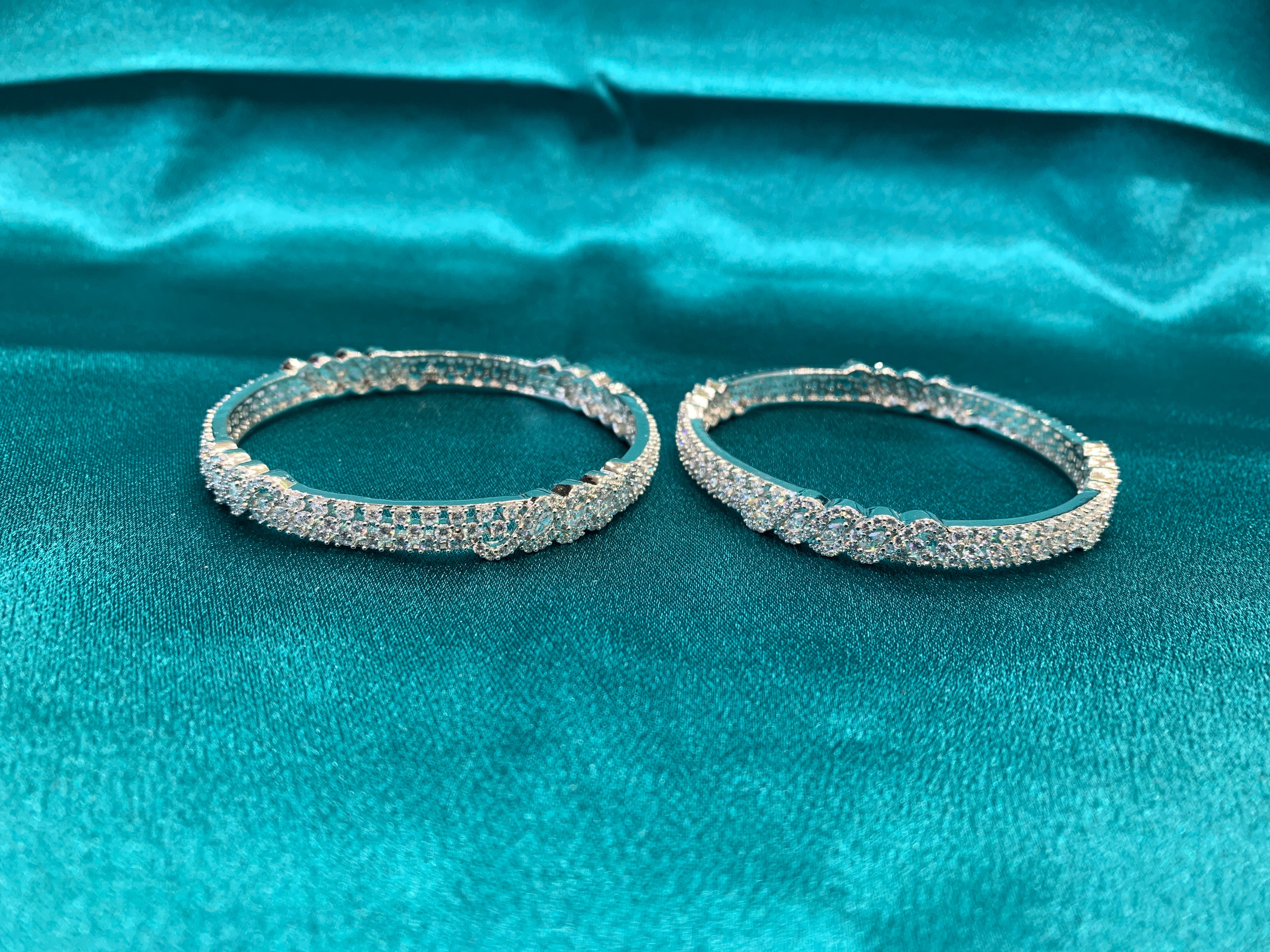 Elegant CZ diamond silver bangles with white cubic