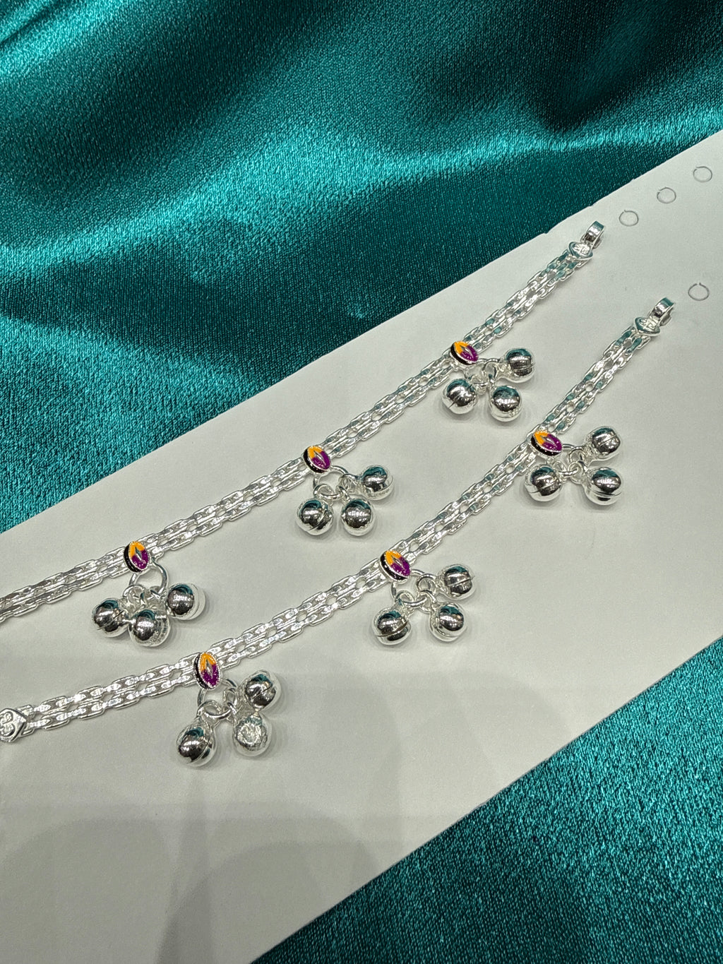 Kids fancy silver anklets (Size: 2-3 year old)