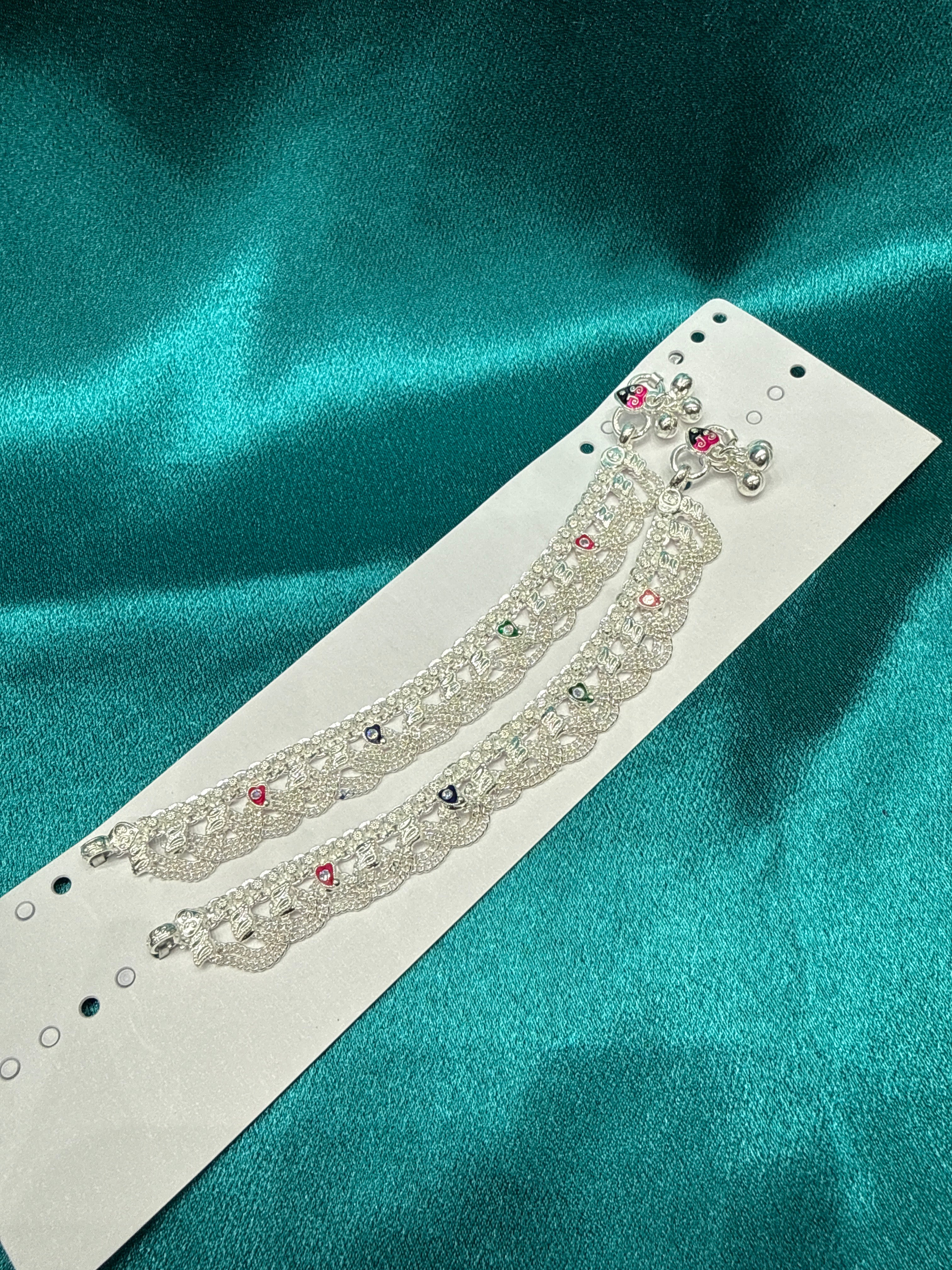 Kids fancy silver anklets (Size: 2-3 year old)