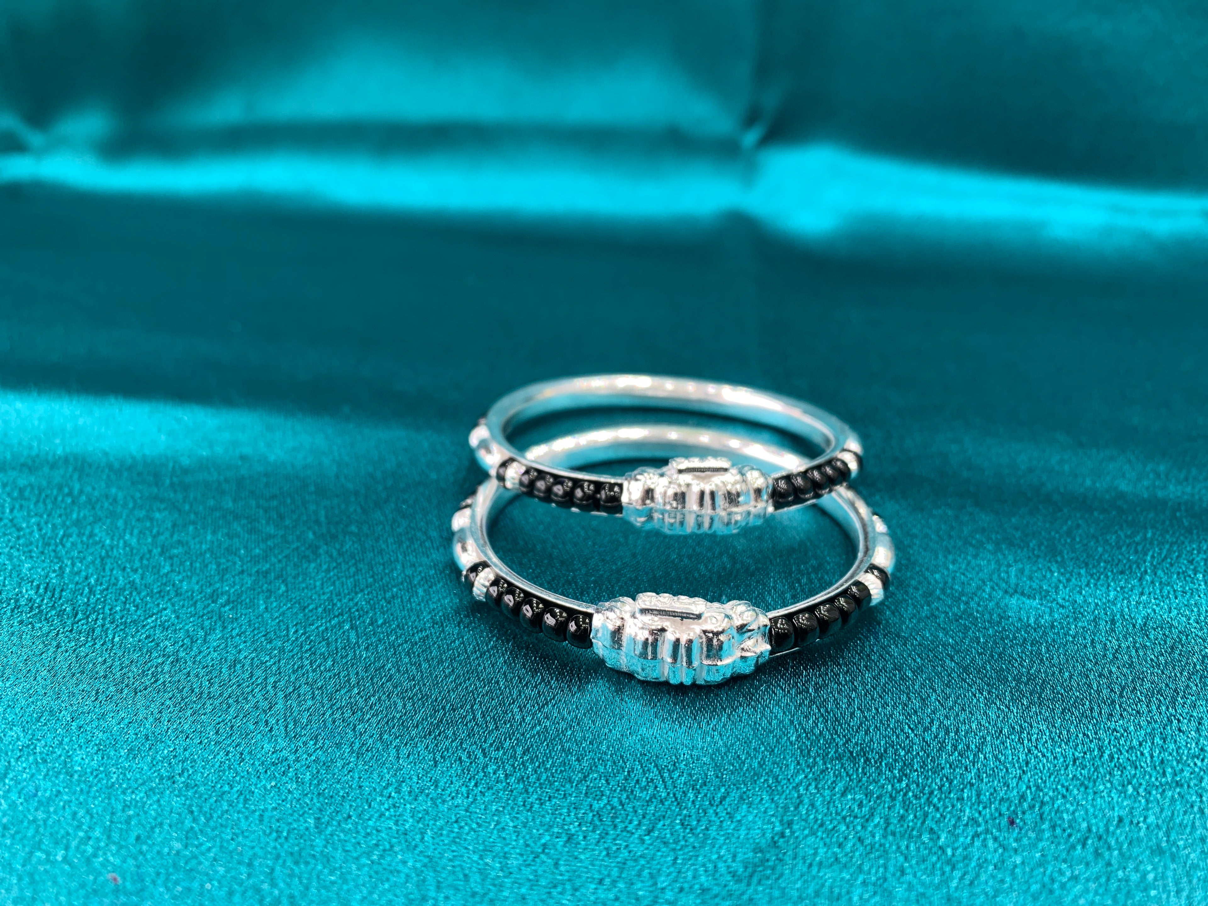 Silver baby bangles with black beads BBB5
