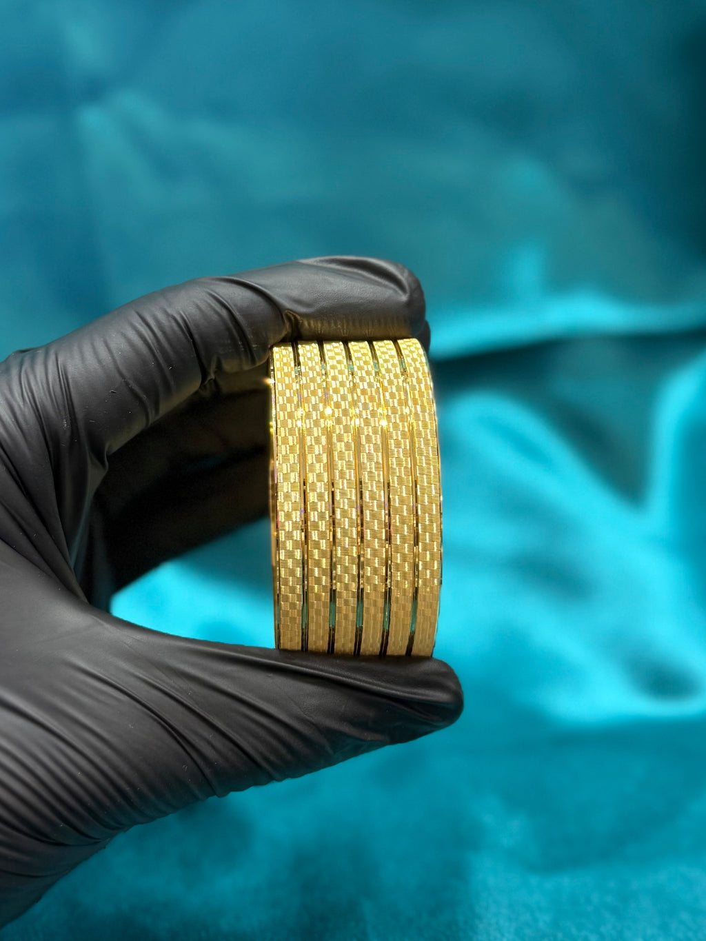 Women’s 22k Gold CNC Bangles Checkerboard Design