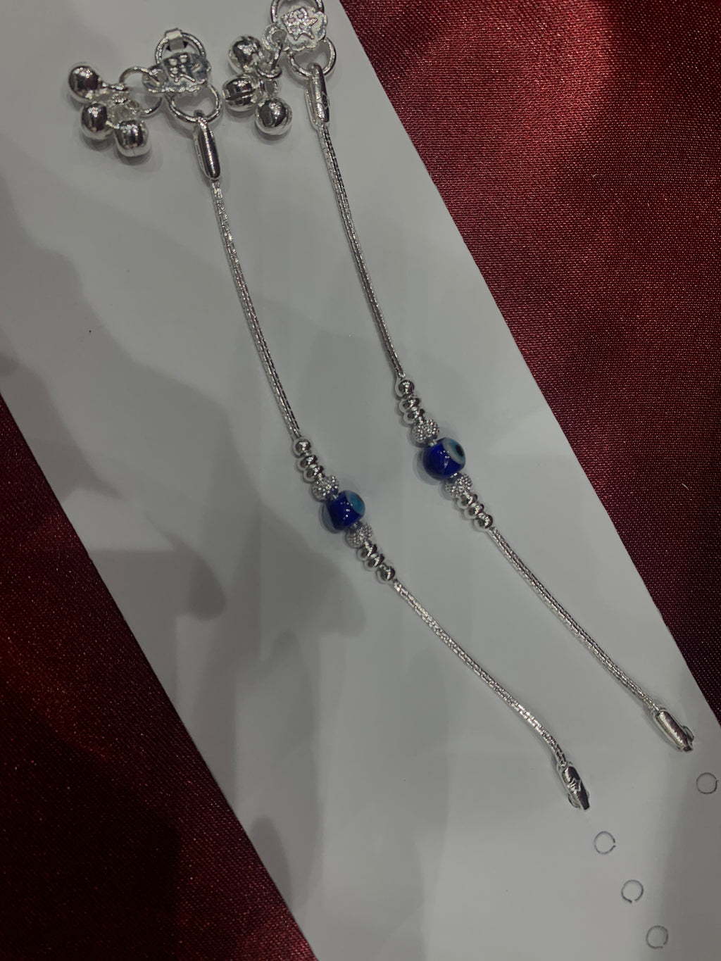 Fancy Baby silver anklets with evil eye (Size: 1-2 year old)