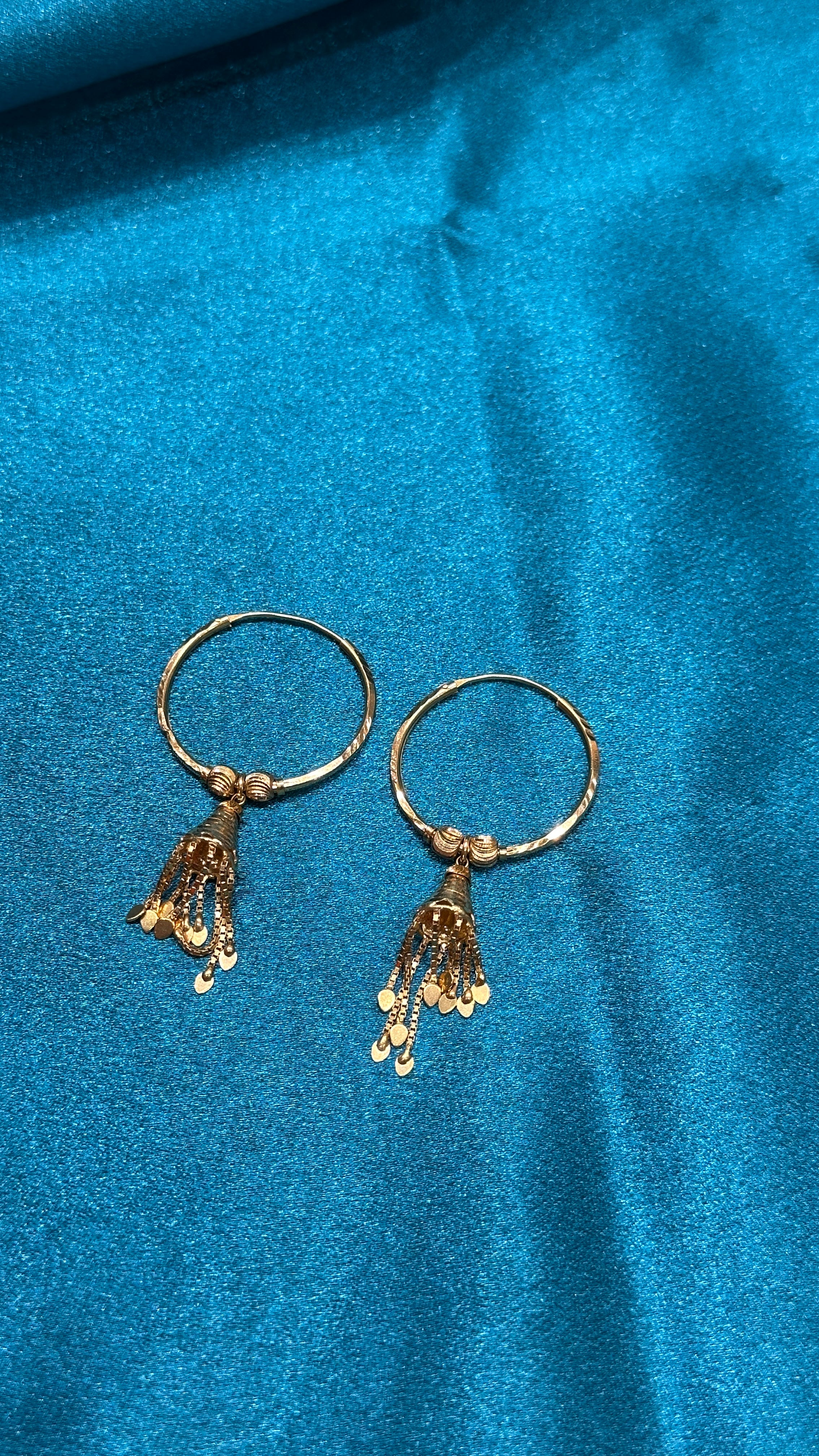 22K Gold Hoops With Designer Beads & Hanging Chain Design