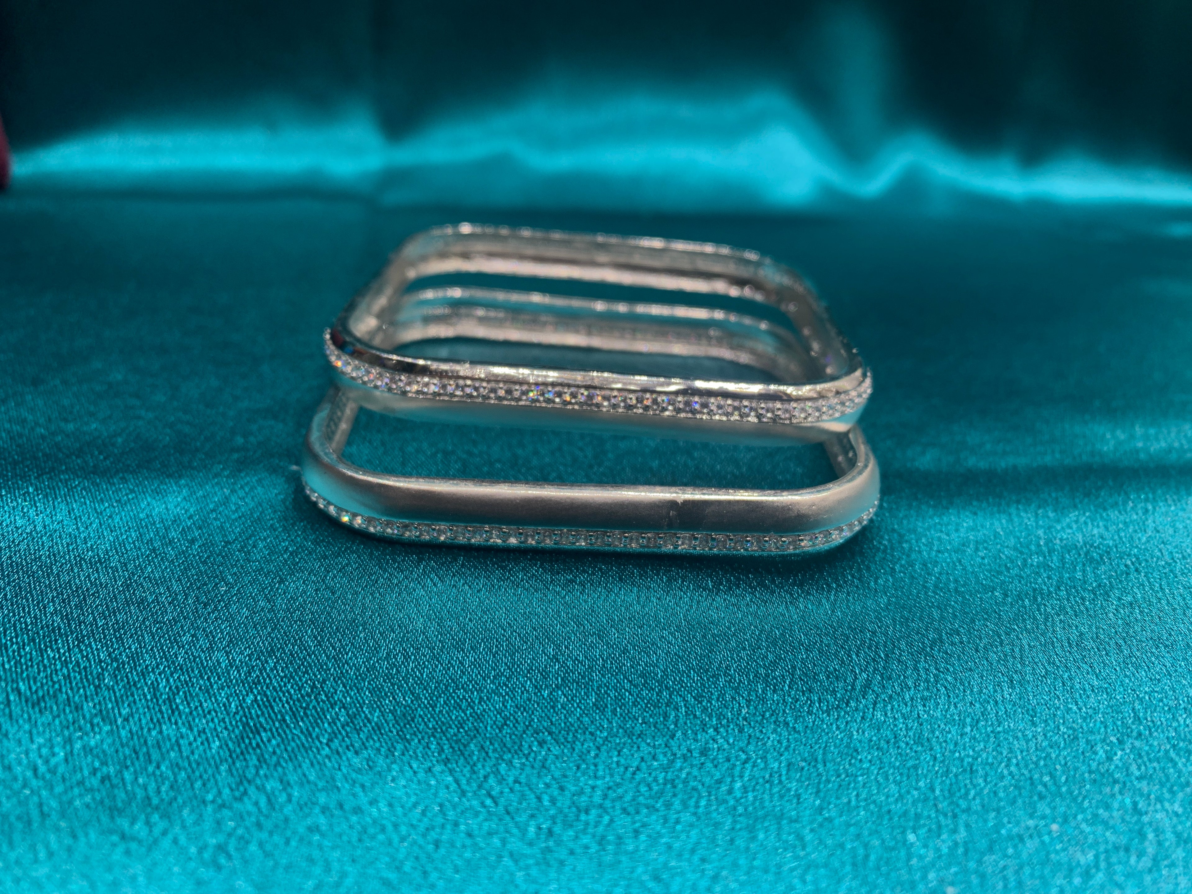 Elegant CZ diamond silver bangles in square shape