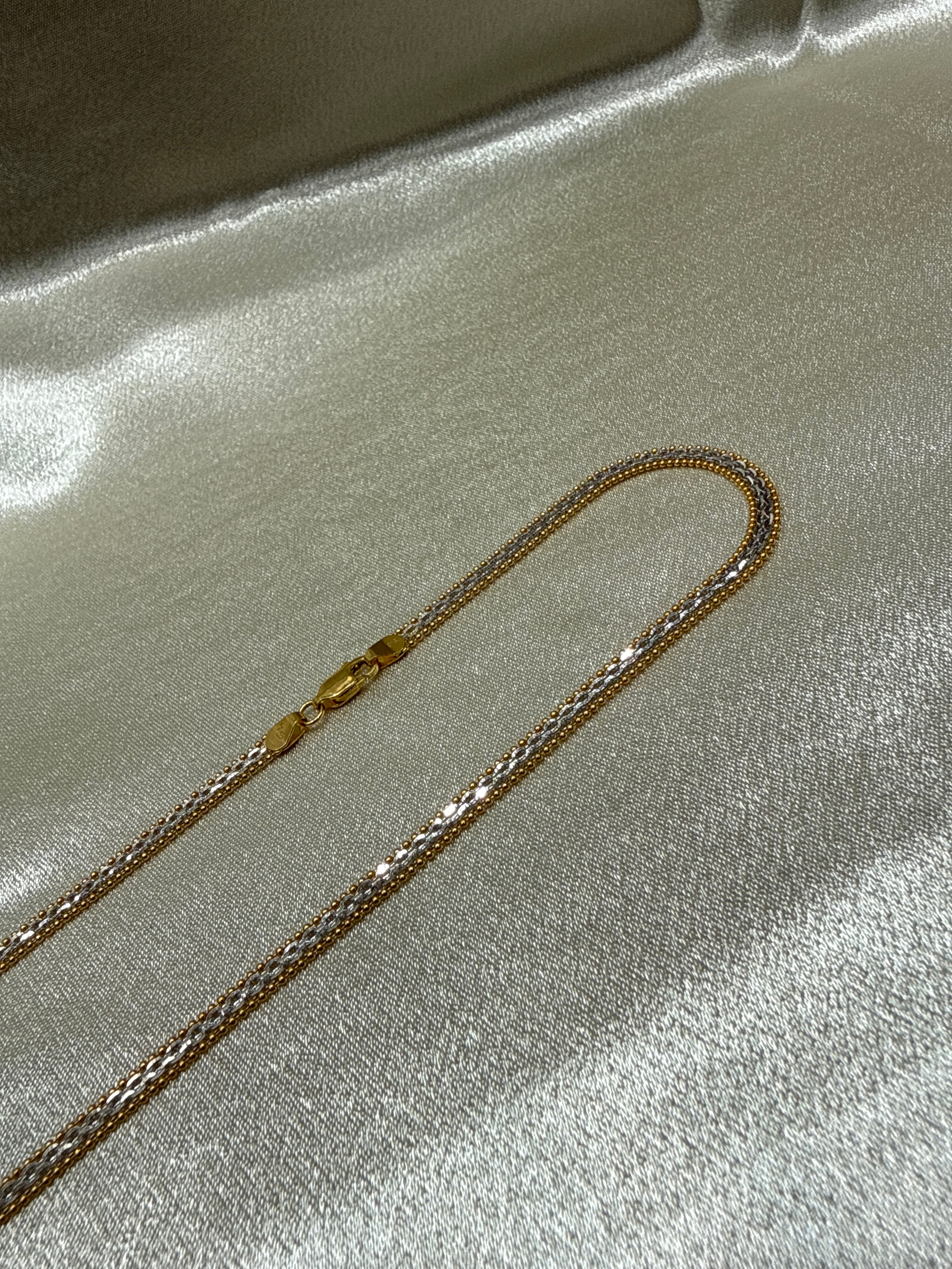 22K Gold Chain Two Tone (Flat Popcorn Design)