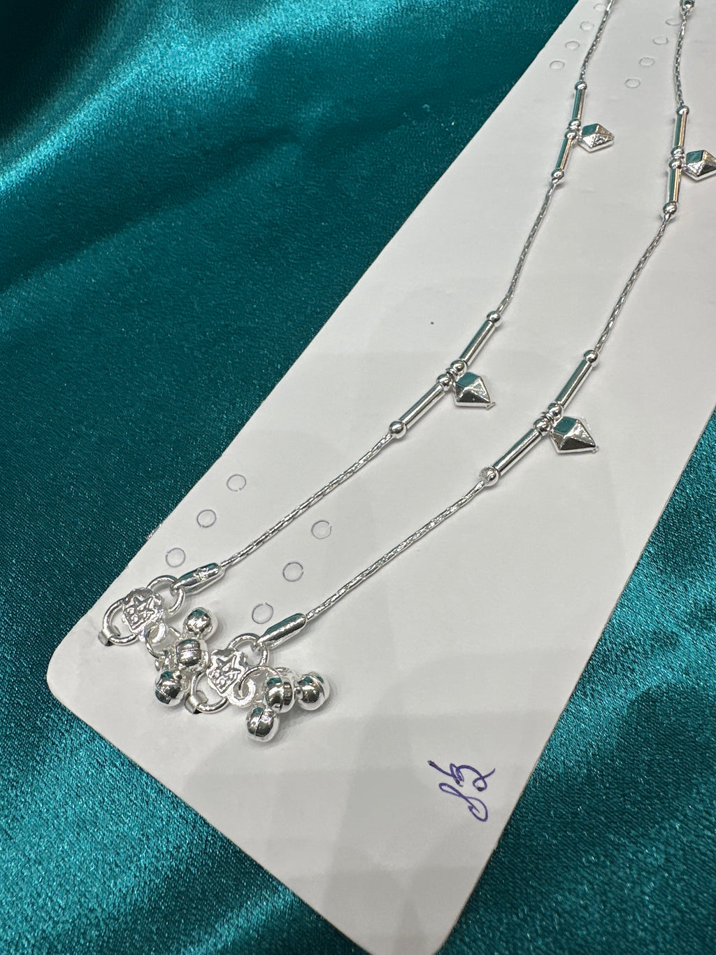 Kids fancy silver anklets (Size: 13-15 year old)