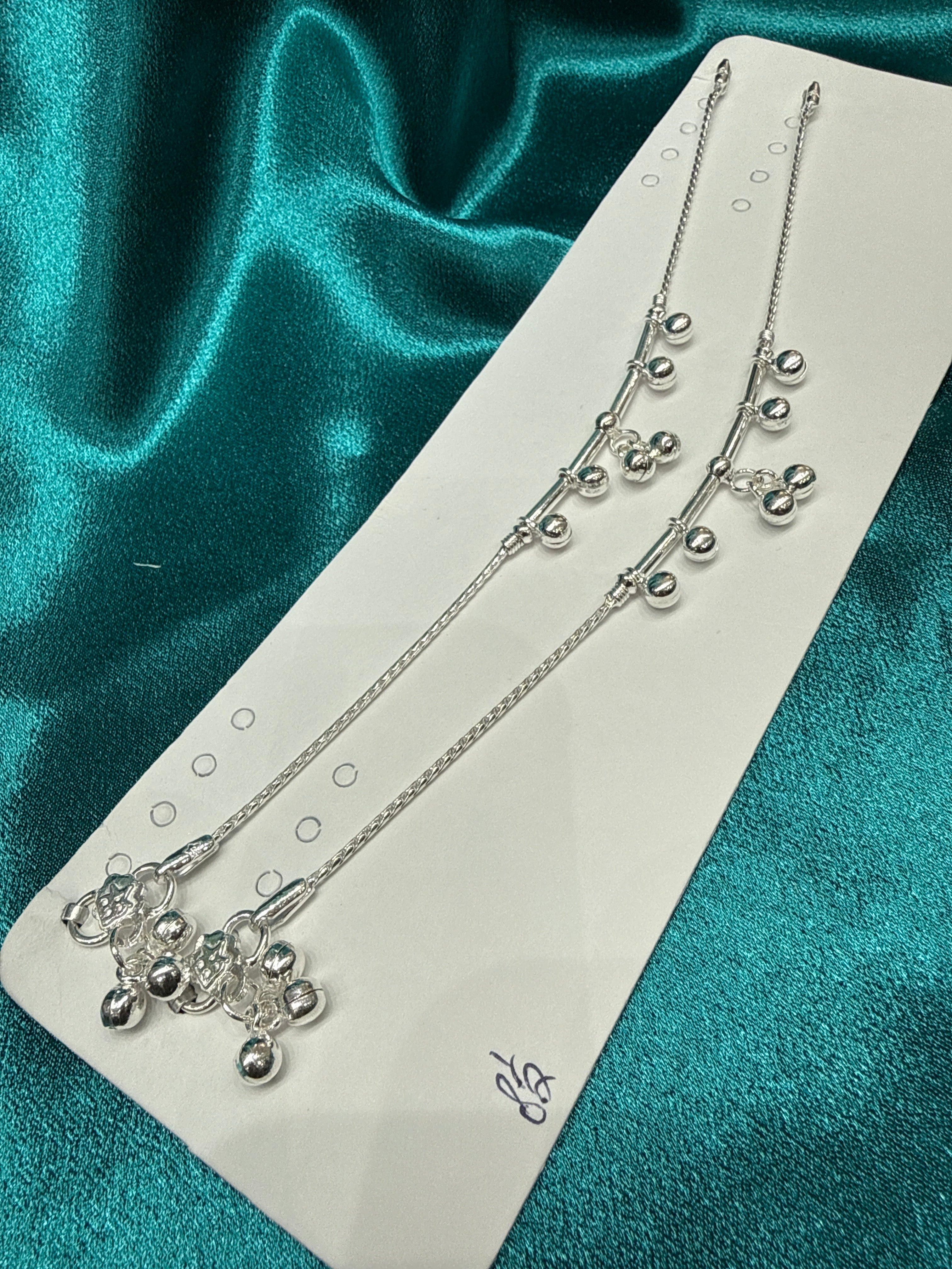 Kids fancy silver anklets (Size: 13-15 year old)