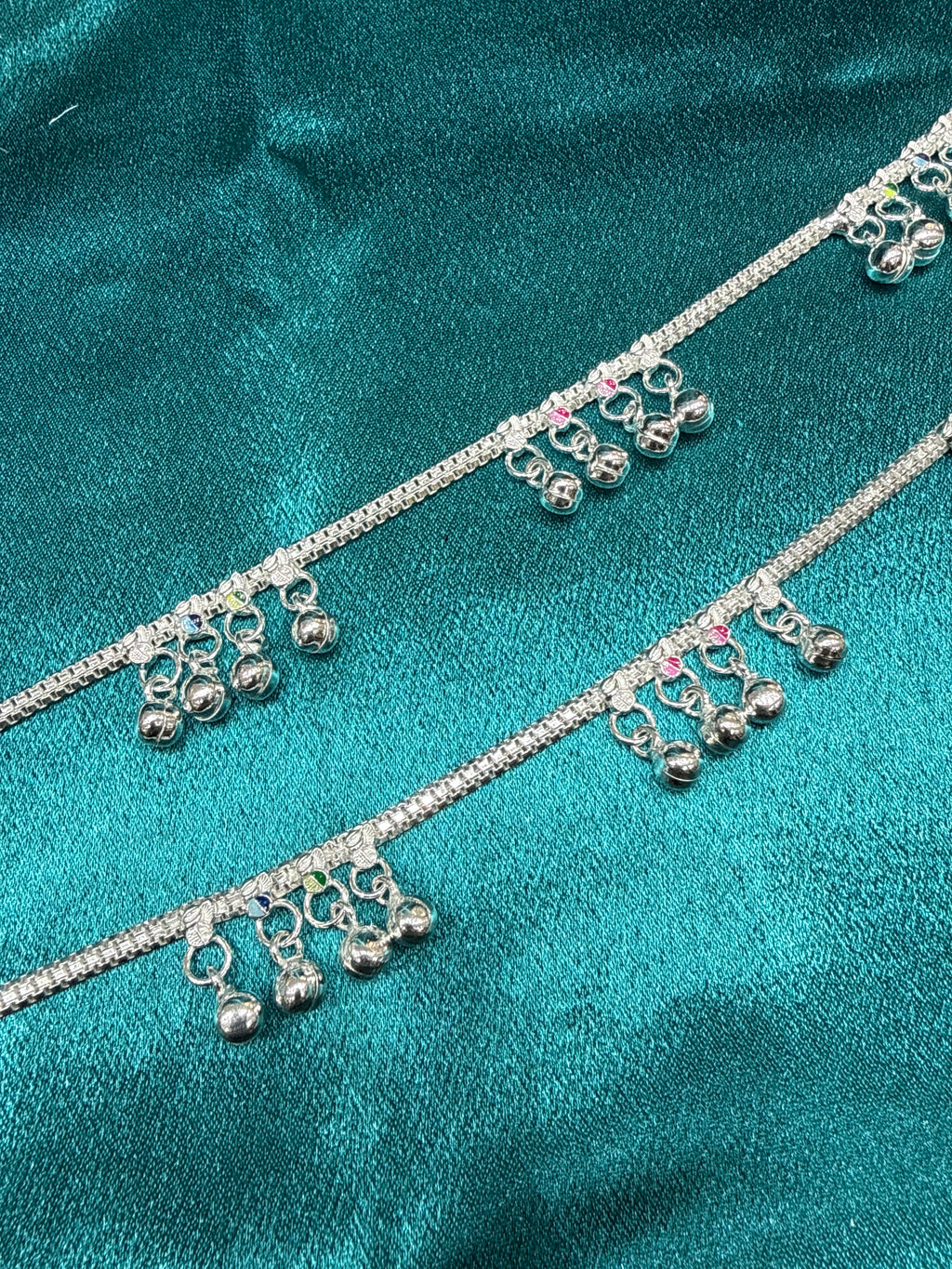 Kids fancy silver anklets (Size: 10-12 year old)