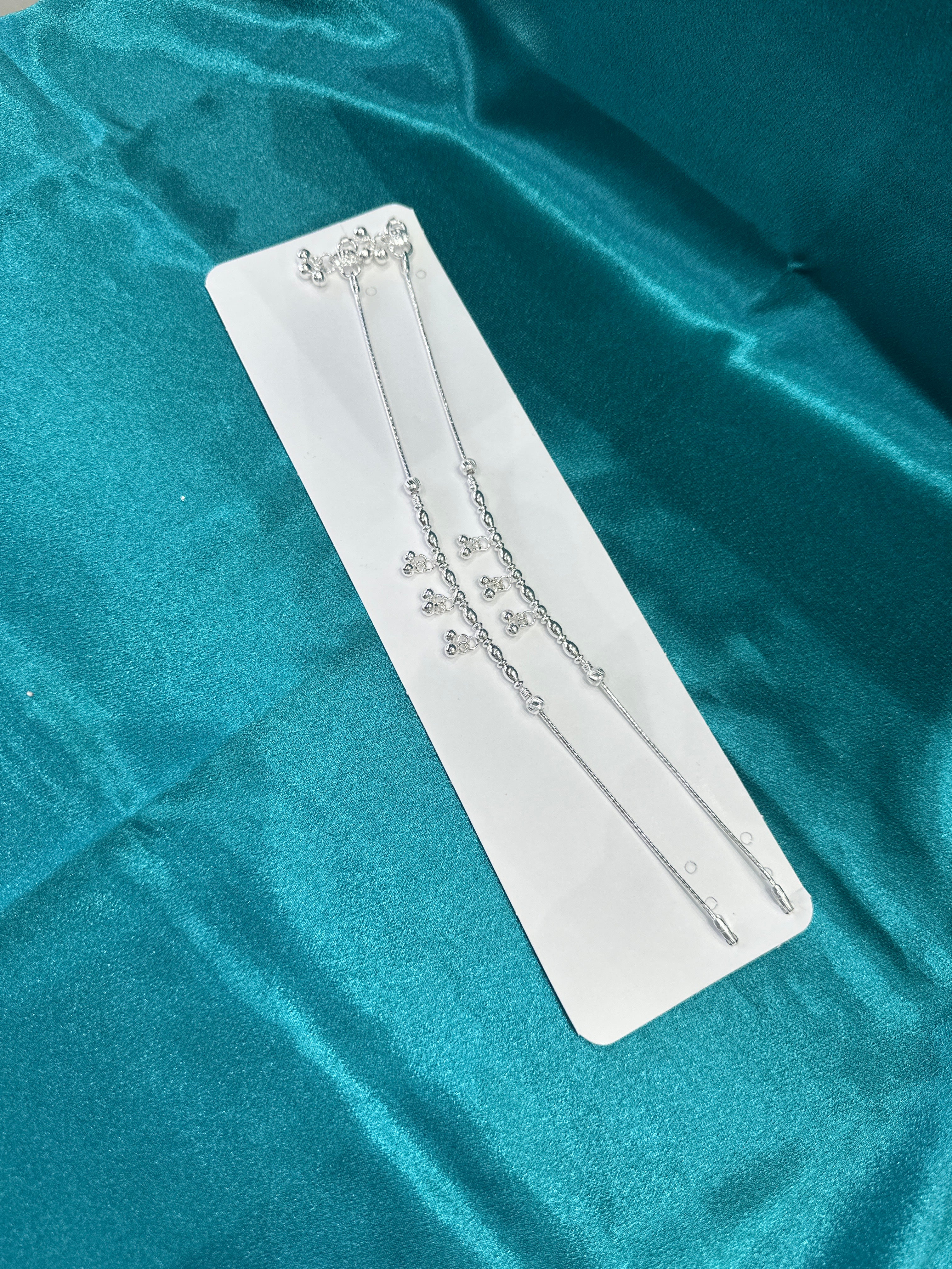 Fancy Silver Anklet with 3 Rows Of Hanging Bells