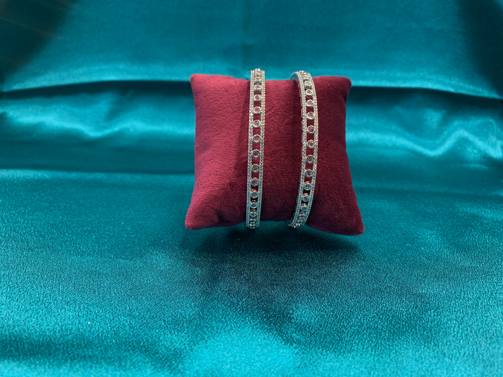 Elegant CZ diamond silver bangles with pink CZ diamonds