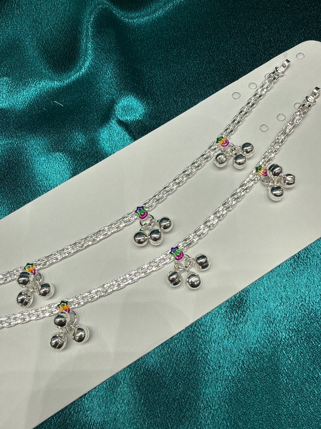 Kids fancy silver anklets (Size: 10-12 year old)