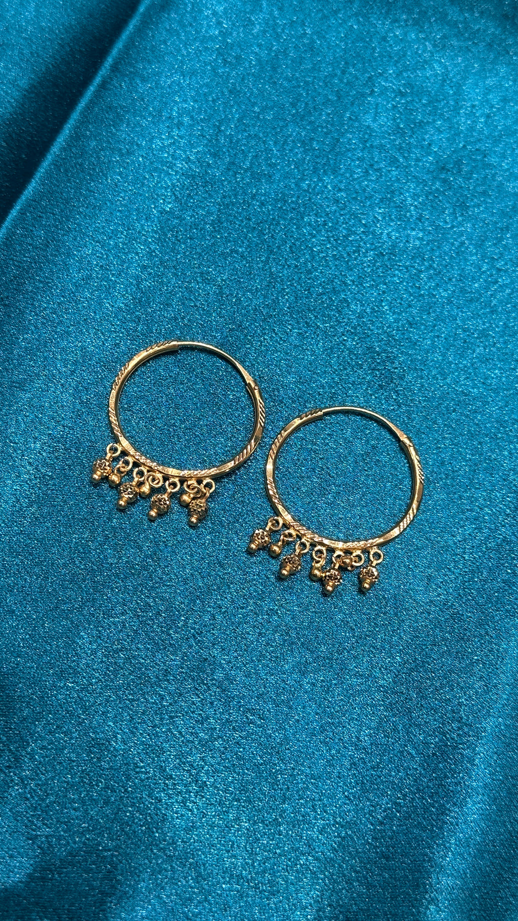 22K Gold Hoops With Hanging Fancy Beads