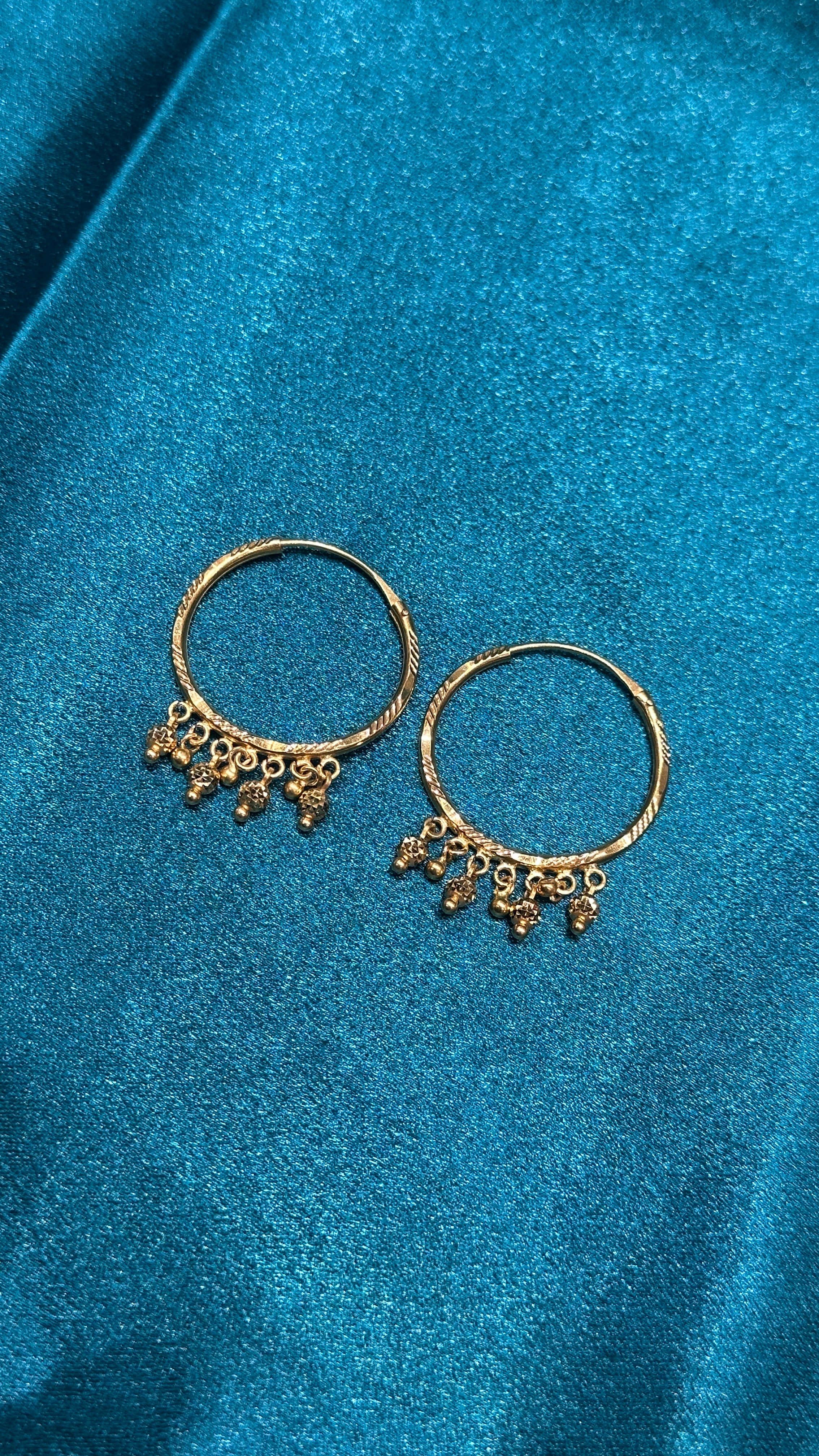 22K Gold Hoops With Hanging Fancy Beads