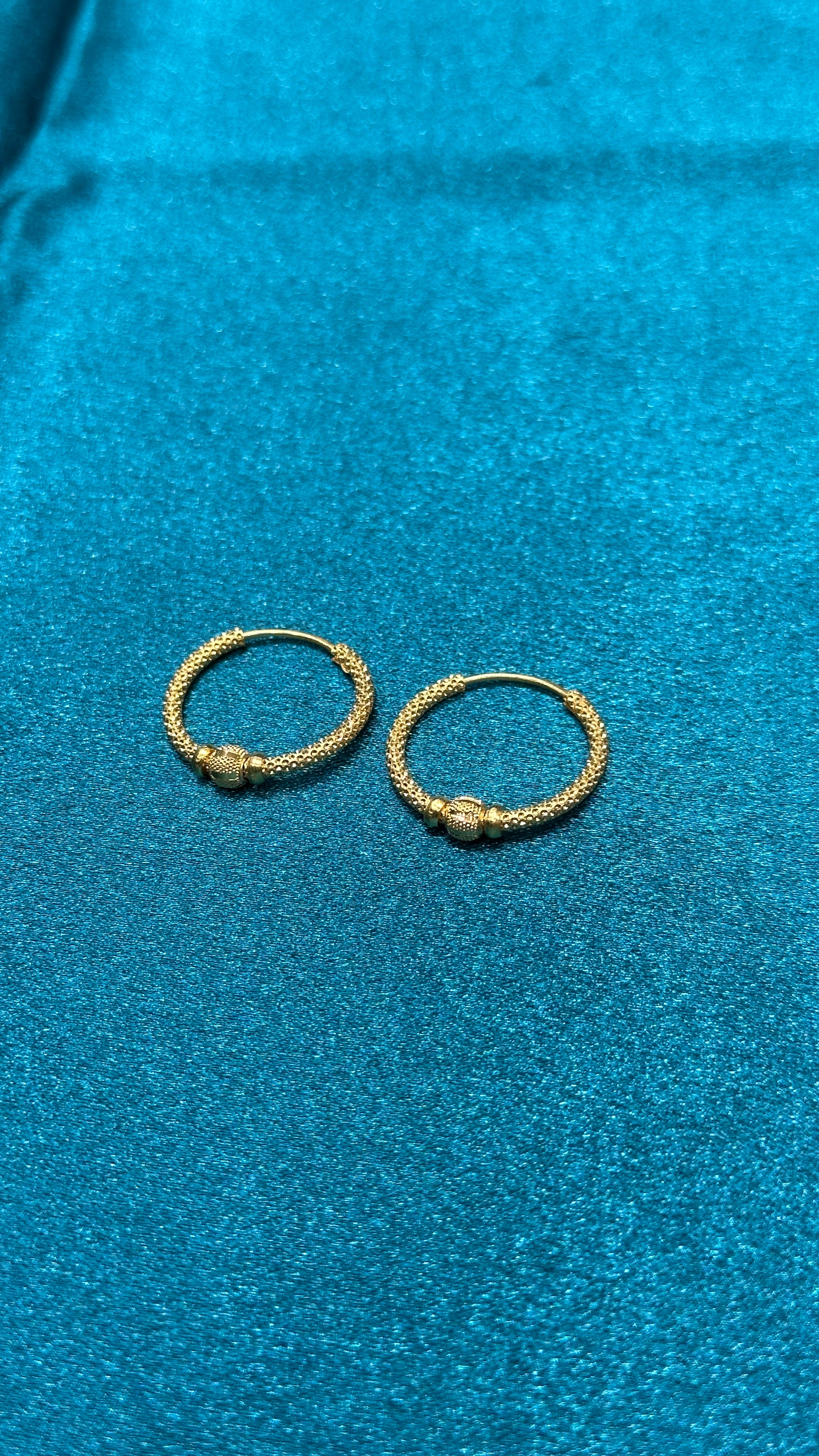 22K Fancy Gold Hoops With Single Designer Bead