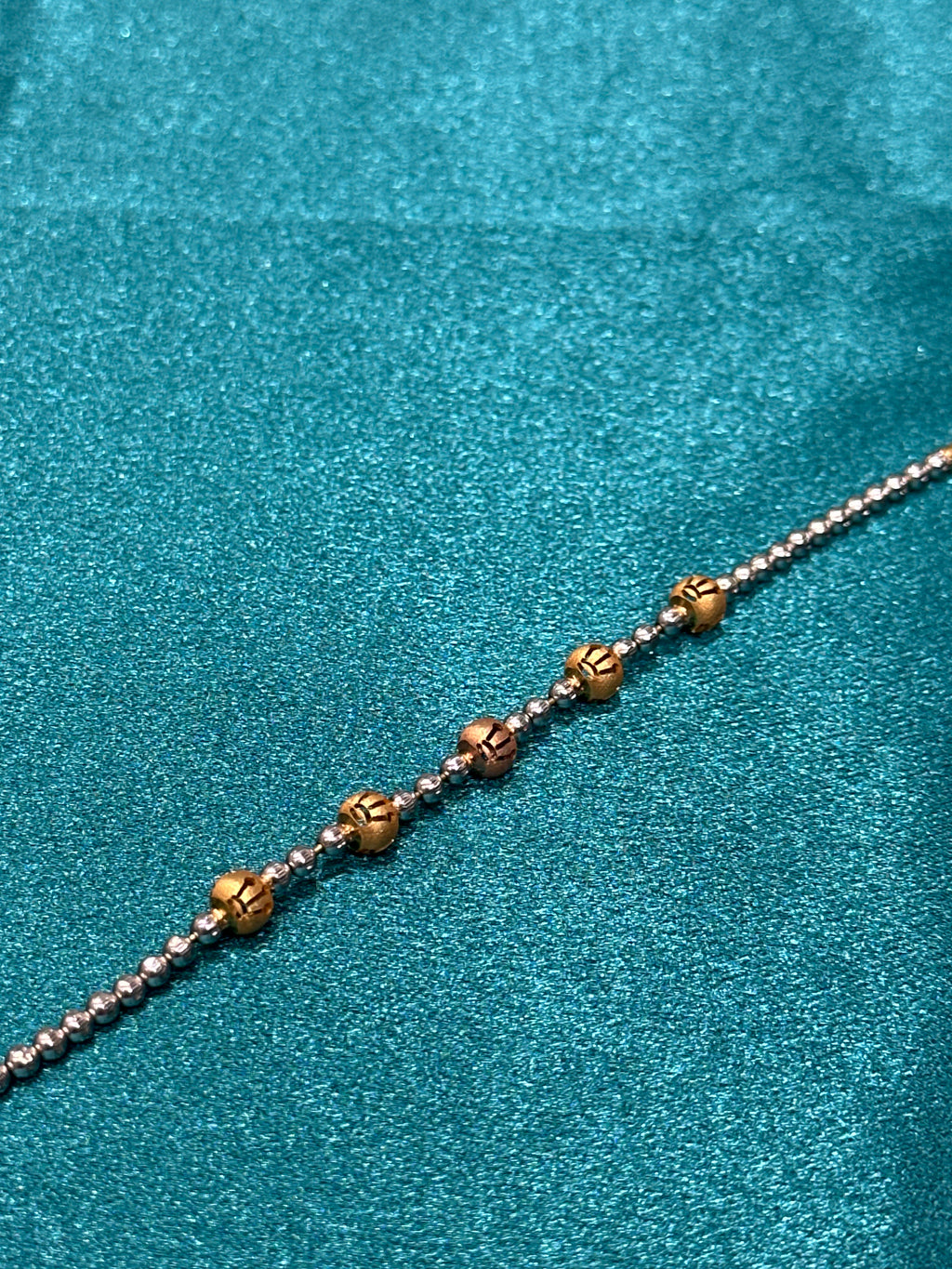 22K Gold Bracelet With White Gold Chain & Beads With Crown Design