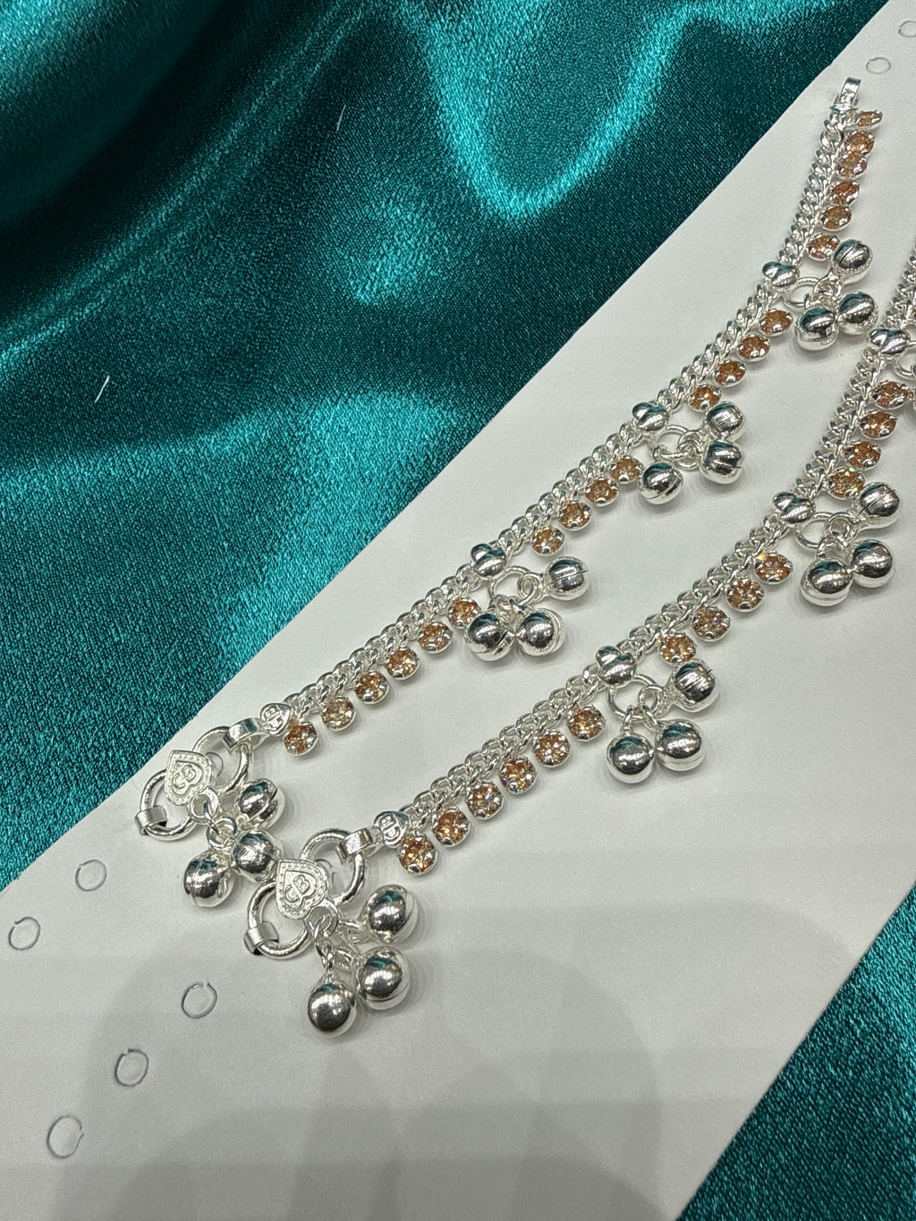 Kids fancy silver anklets (Size: 2-3 year old)