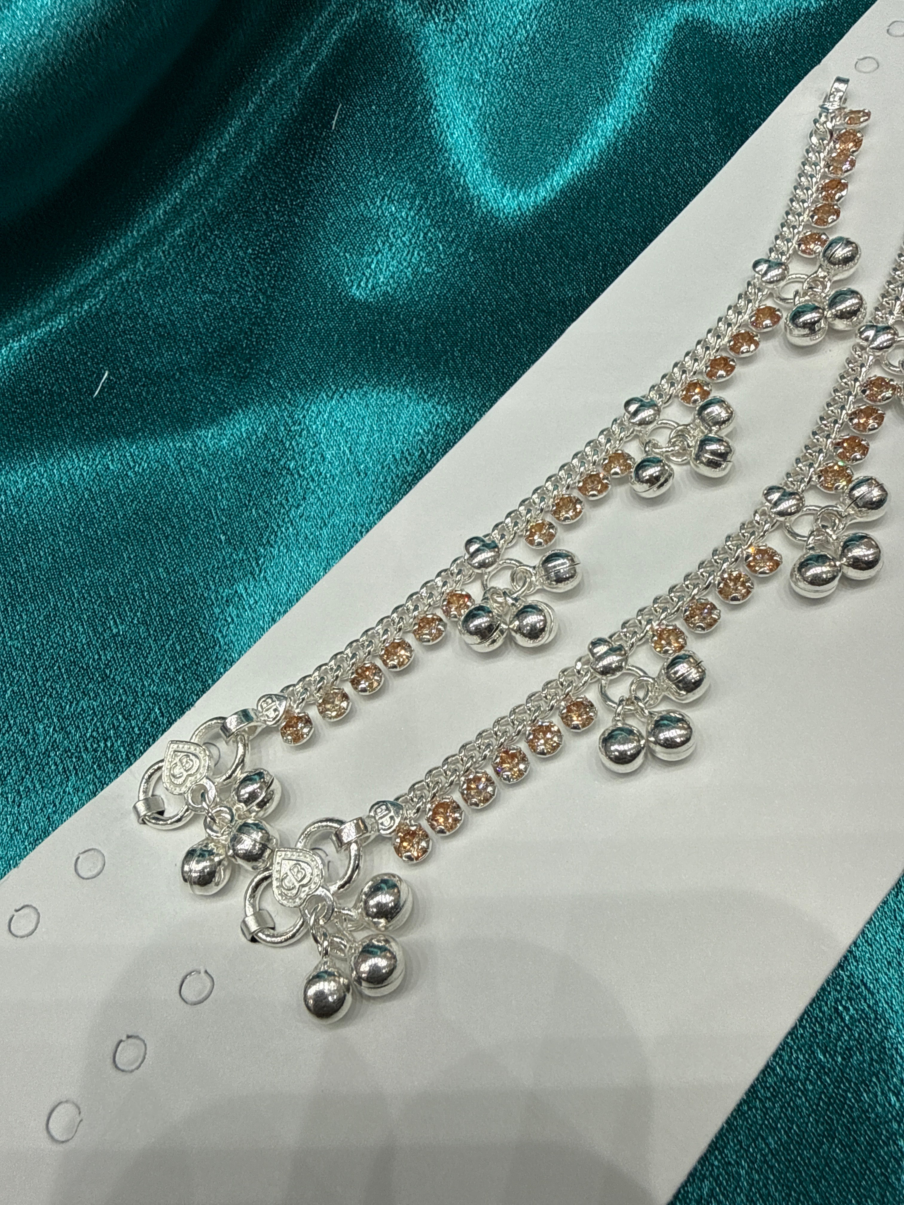 Kids fancy silver anklets (Size: 2-3 year old)