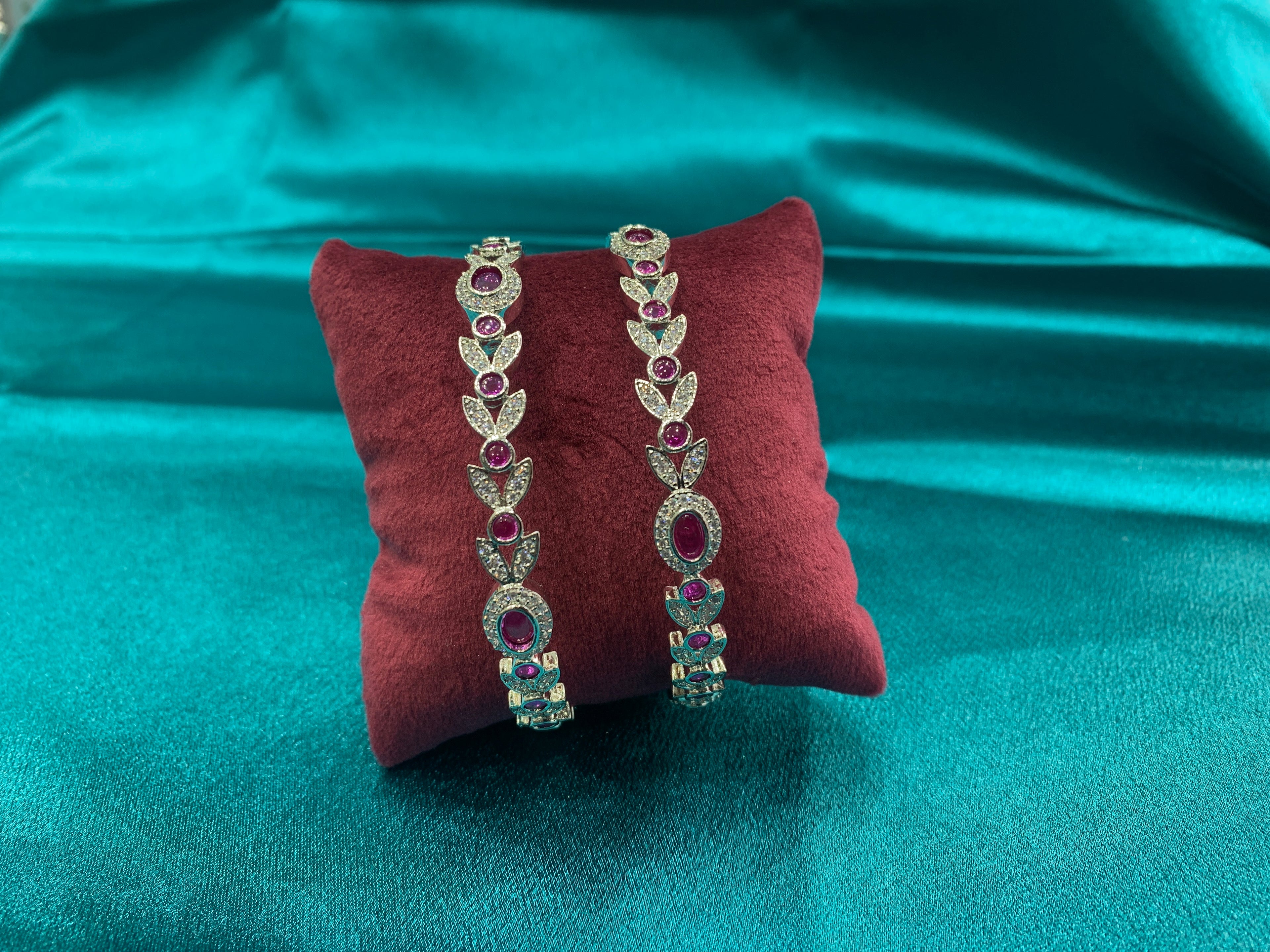 Elegant CZ diamond bangles with purple stone and white CZ diamond