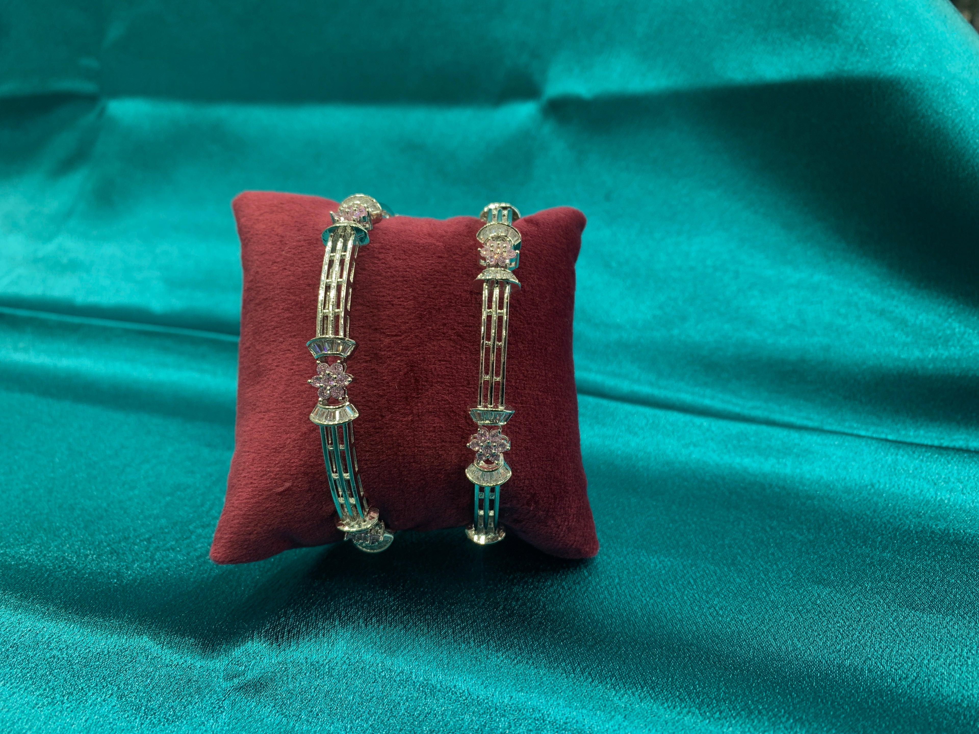 Elegant CZ diamond bangles with pink CZ diamonds