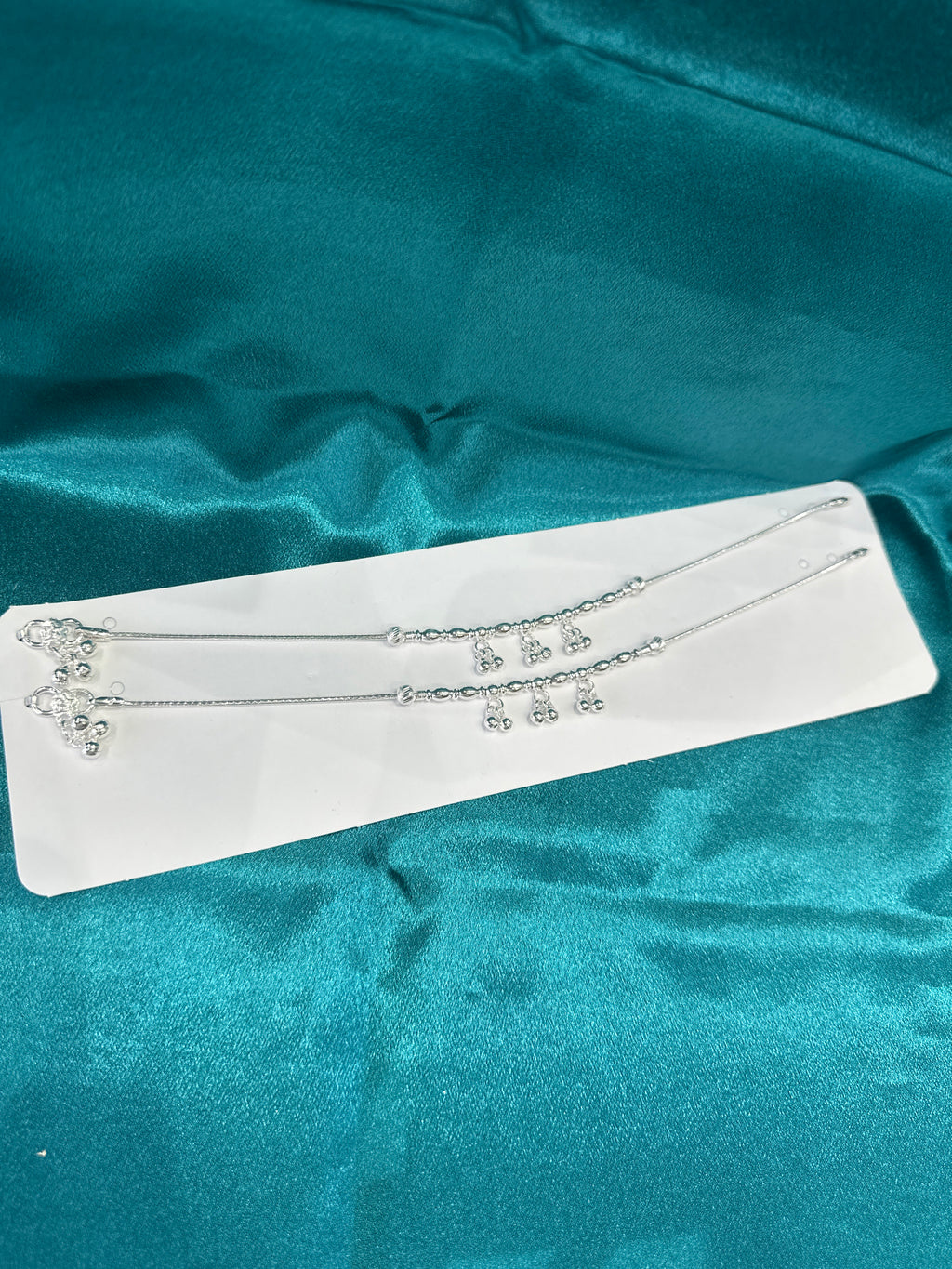 Fancy Silver Anklet with 3 Rows Of Hanging Bells