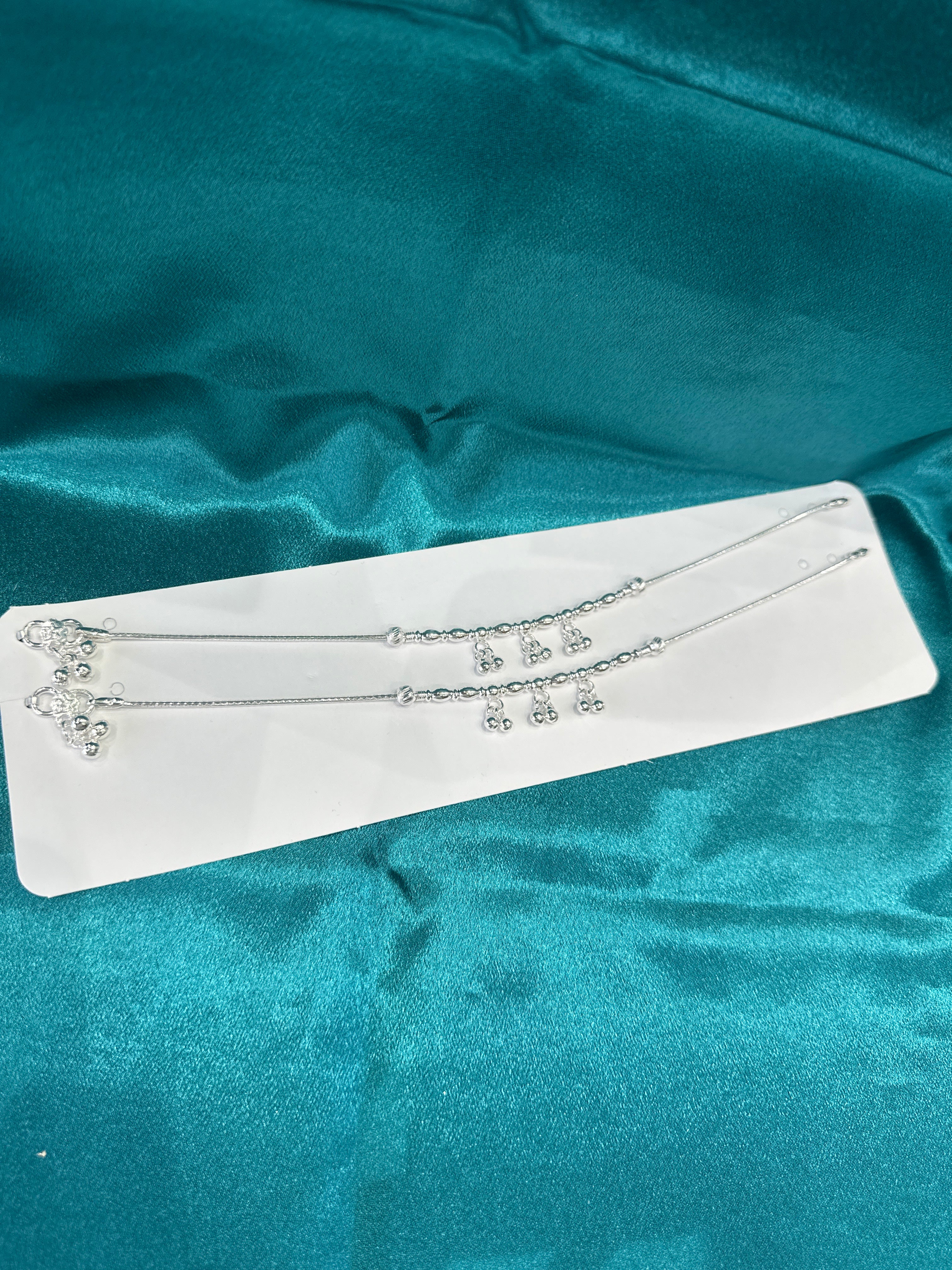 Fancy Silver Anklet with 3 Rows Of Hanging Bells