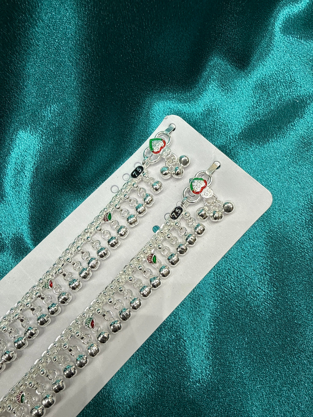 Kids fancy silver anklets (Size: 10-12 year old)