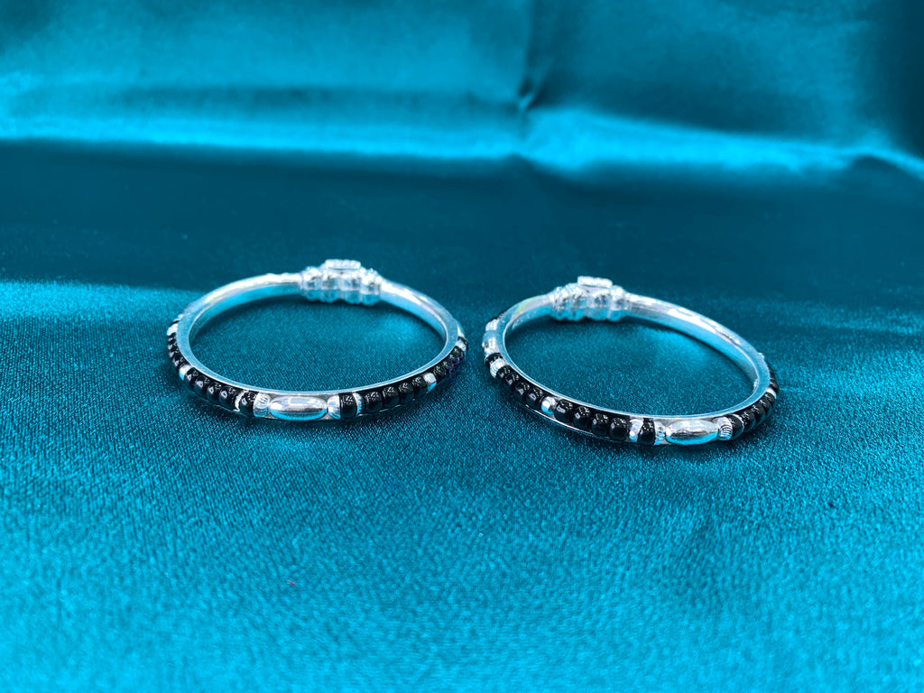 Silver baby bangles with black beads BBB5