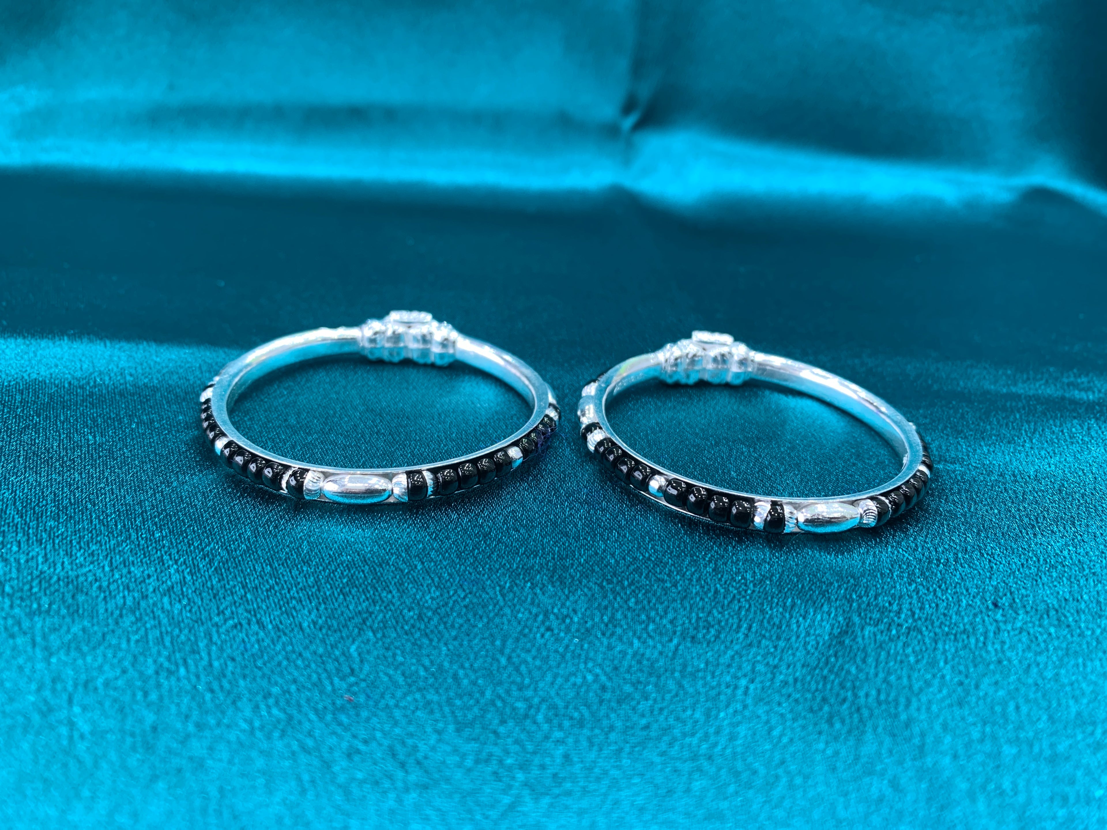 Silver baby bangles with black beads BBB5