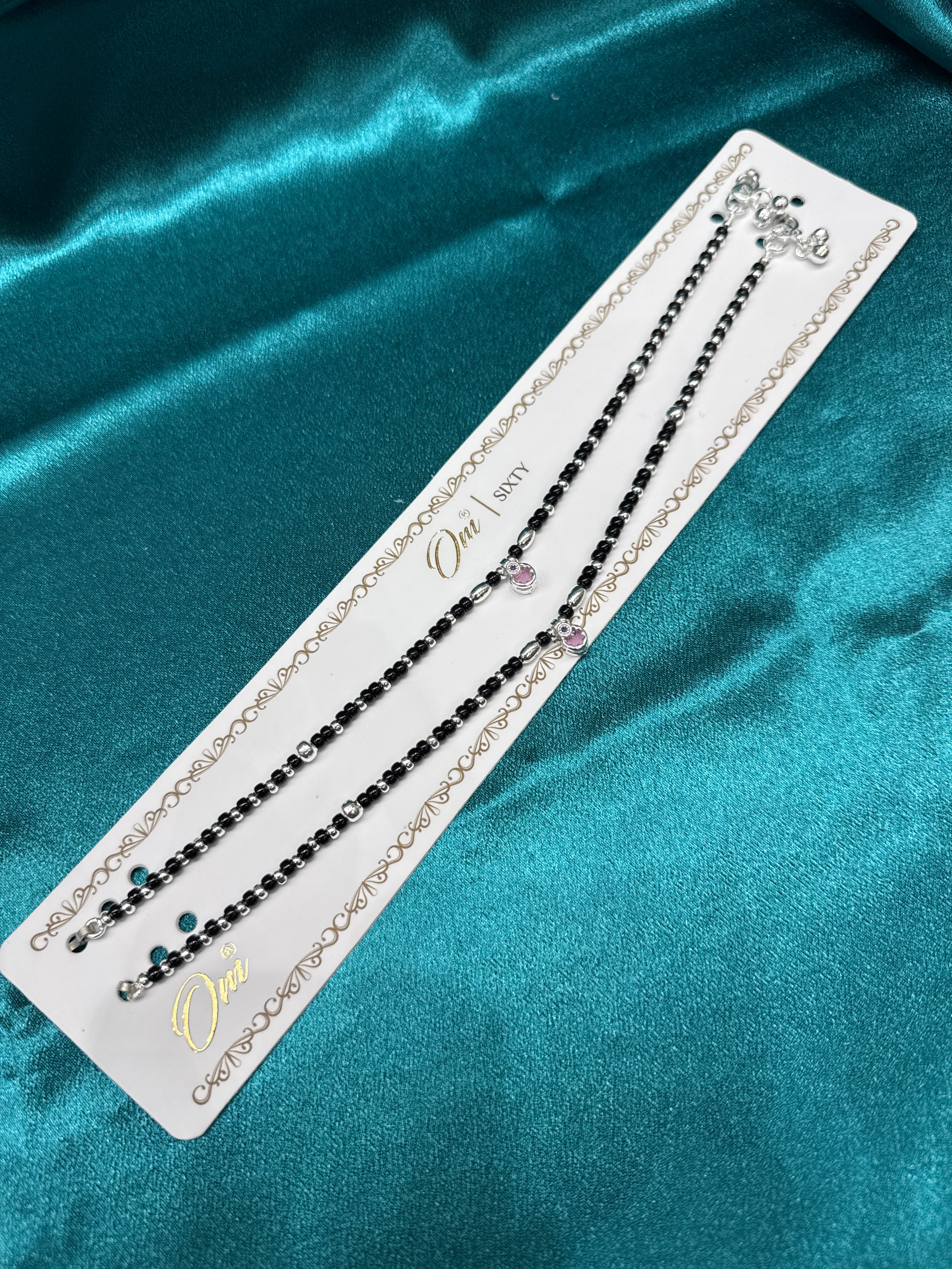 Women’s Fancy/Traditional Silver Black Beads Anklet