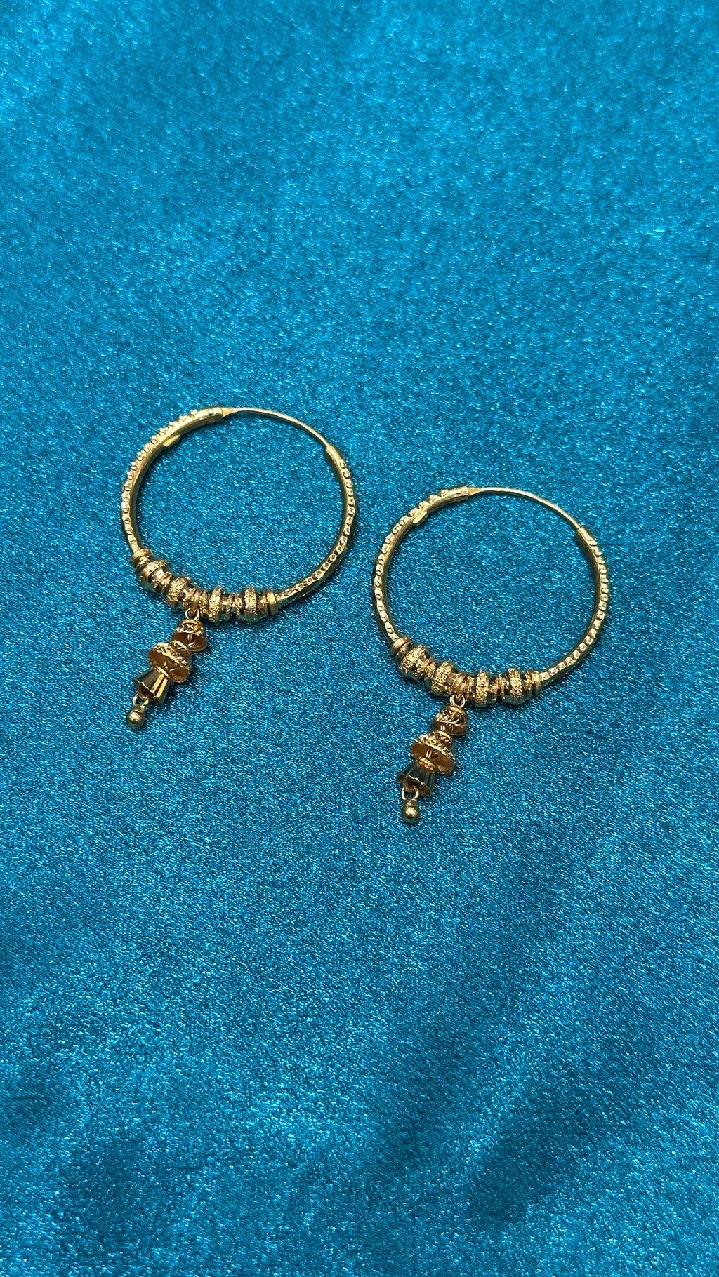 22K Gold Hoops With Fancy Beads & Hanging Design