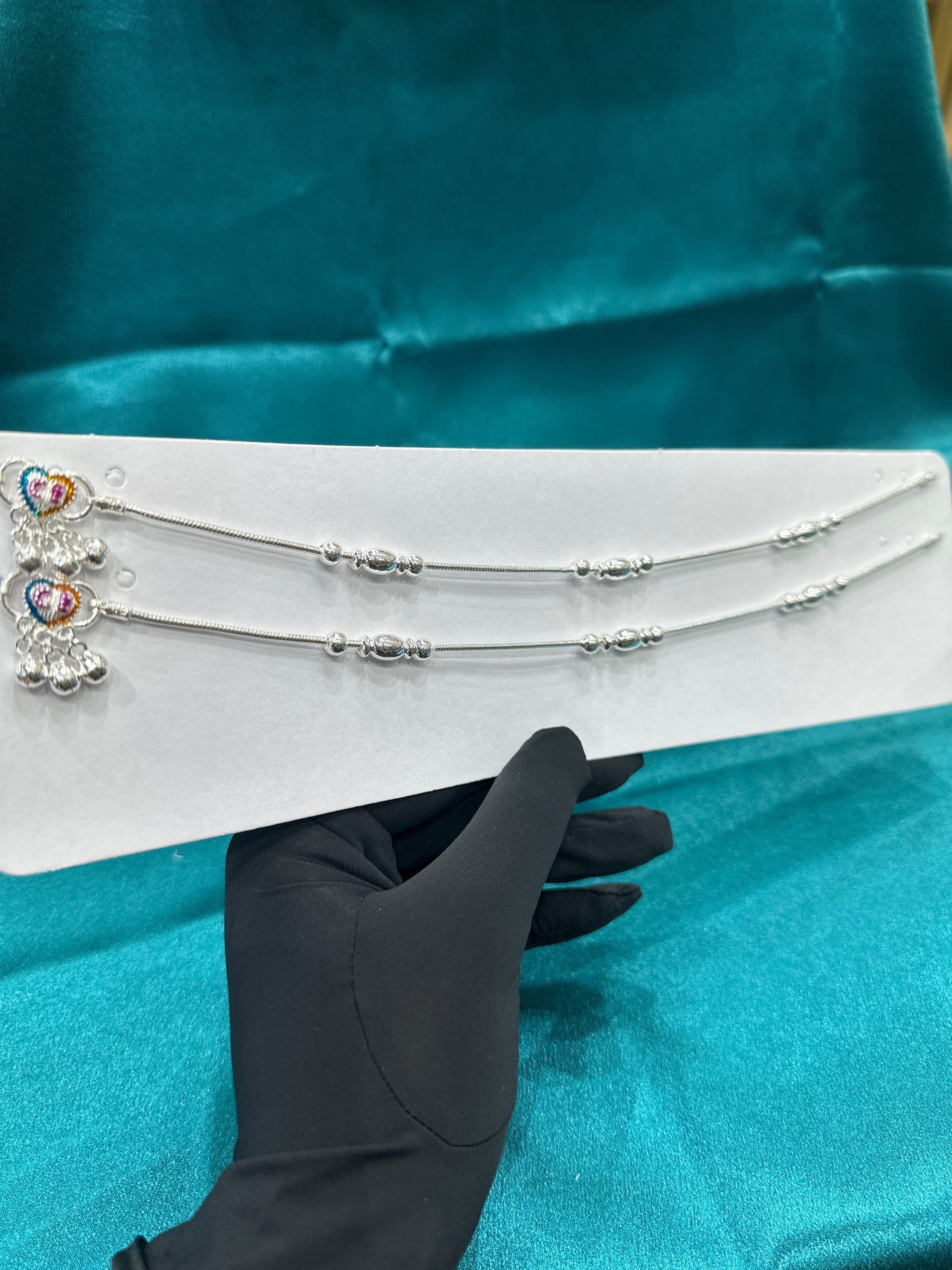 Fancy Light Weight Silver Anklets with Beads