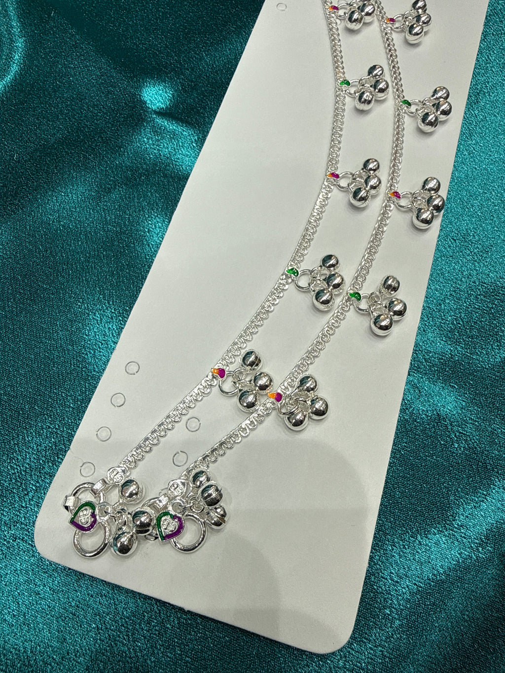 Kids fancy silver anklets (Size: 13-15 year old)